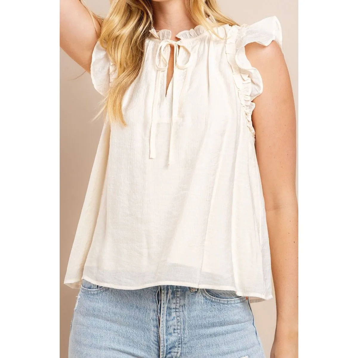 Dina Cream Ruffle Tie TCEC Top