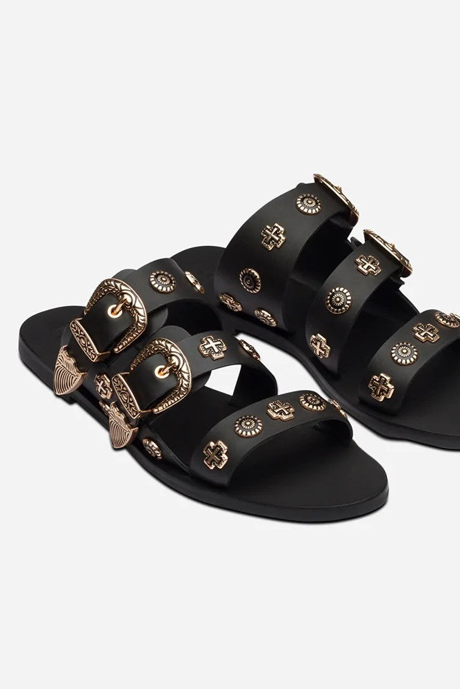 Eastwood Stud Slides - Black / Gold