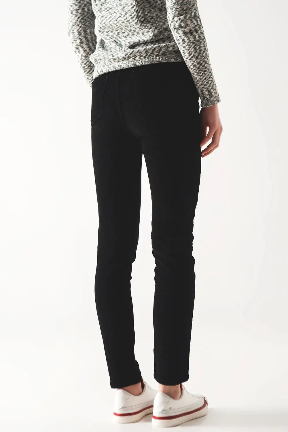 Elastic Cotton Skinny Cord Pants in Black