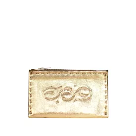 Embroidered Leather Coin Wallet in Gold