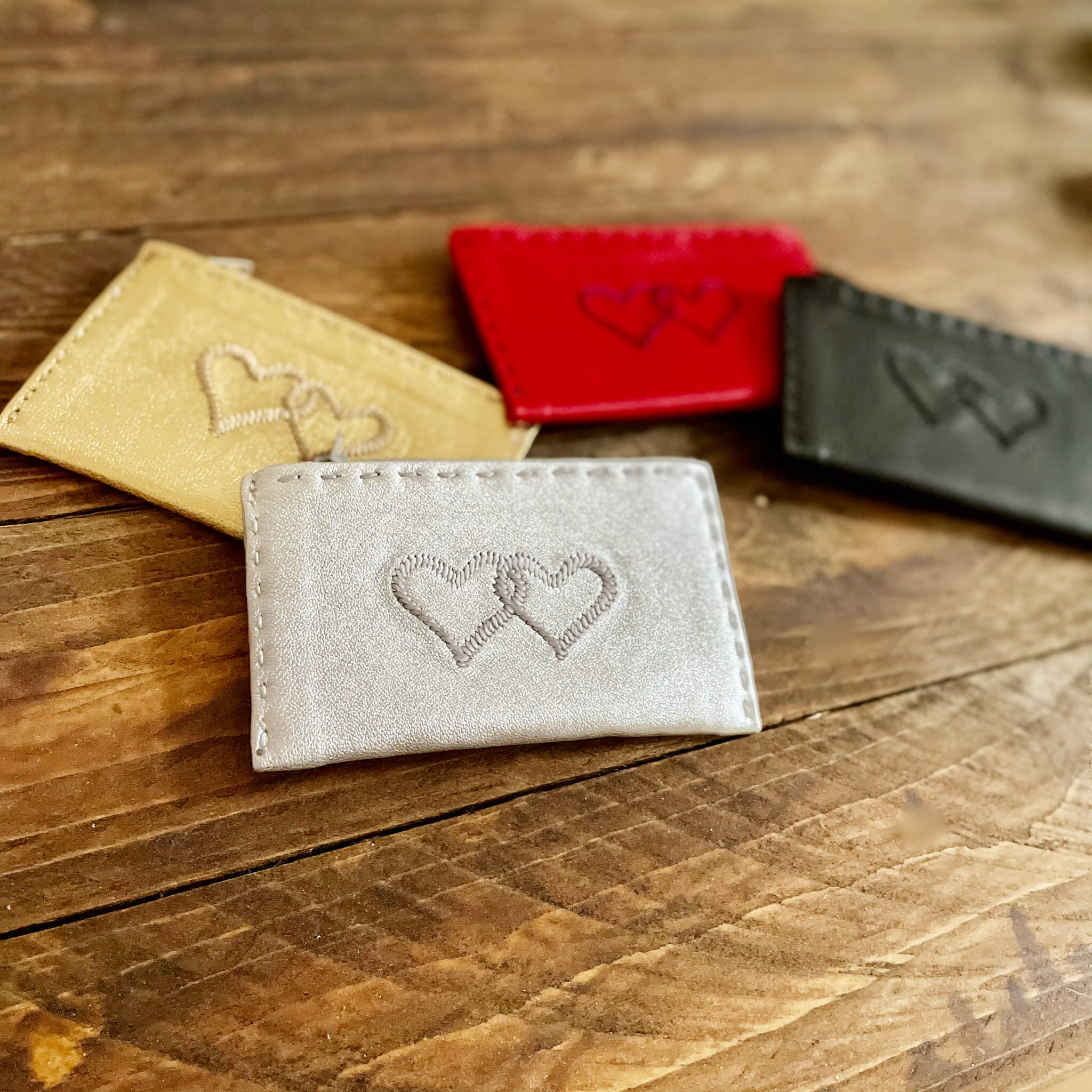 Embroidered Leather Coin Wallet *Love Edition* in Black