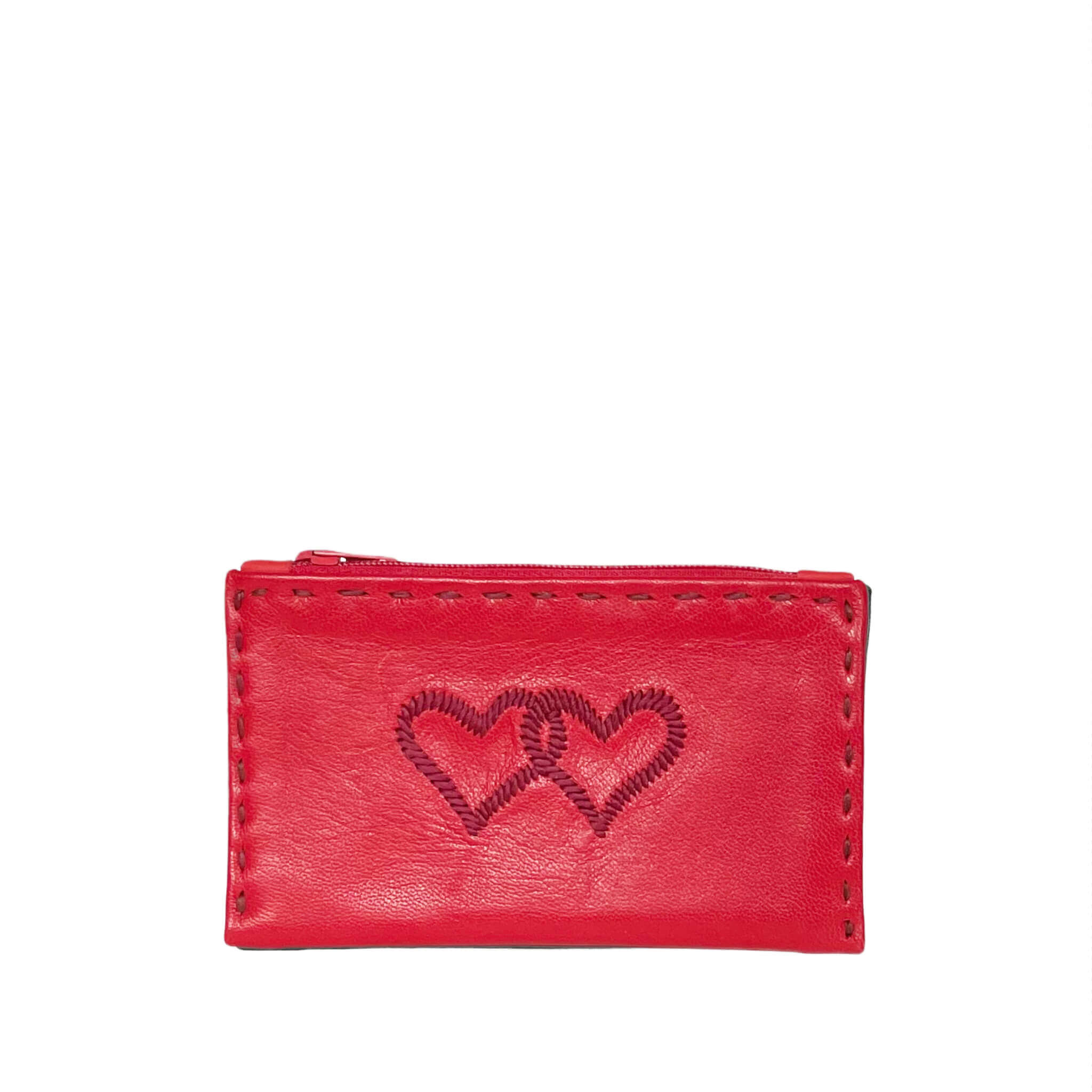 Embroidered Leather Coin Wallet *Love Edition* in Red