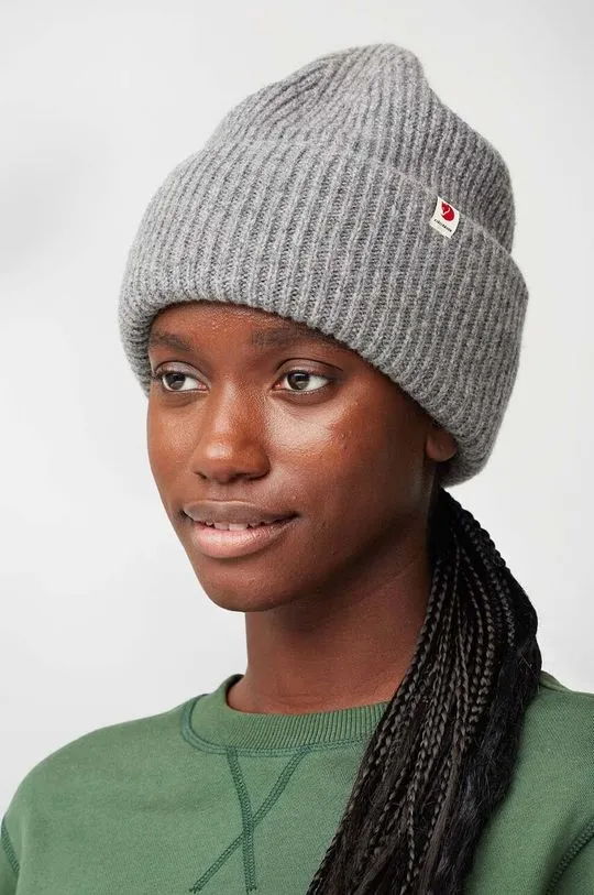 Fjallraven wool beanie Heavy Beanie gray color thick knit F12100006.020