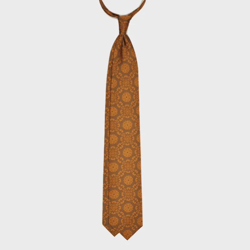 F.Marino Handmade Jacquard Silk Tie 3-Fold Fantasy Floreal | Bronze