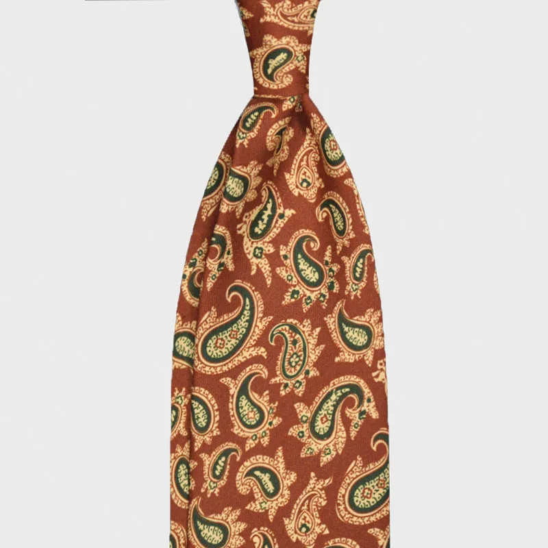 F.Marino Paisley Print Silk Tie 3 Folds Rust