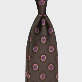 F.Marino Silk Tie 3 Folds Geometric Flower Coffee Brown