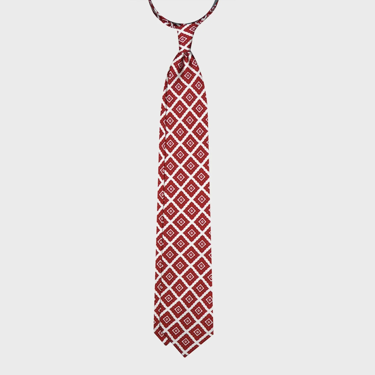 F.Marino Silk Tie 3 Folds Ornamental Rhombus Brick Red