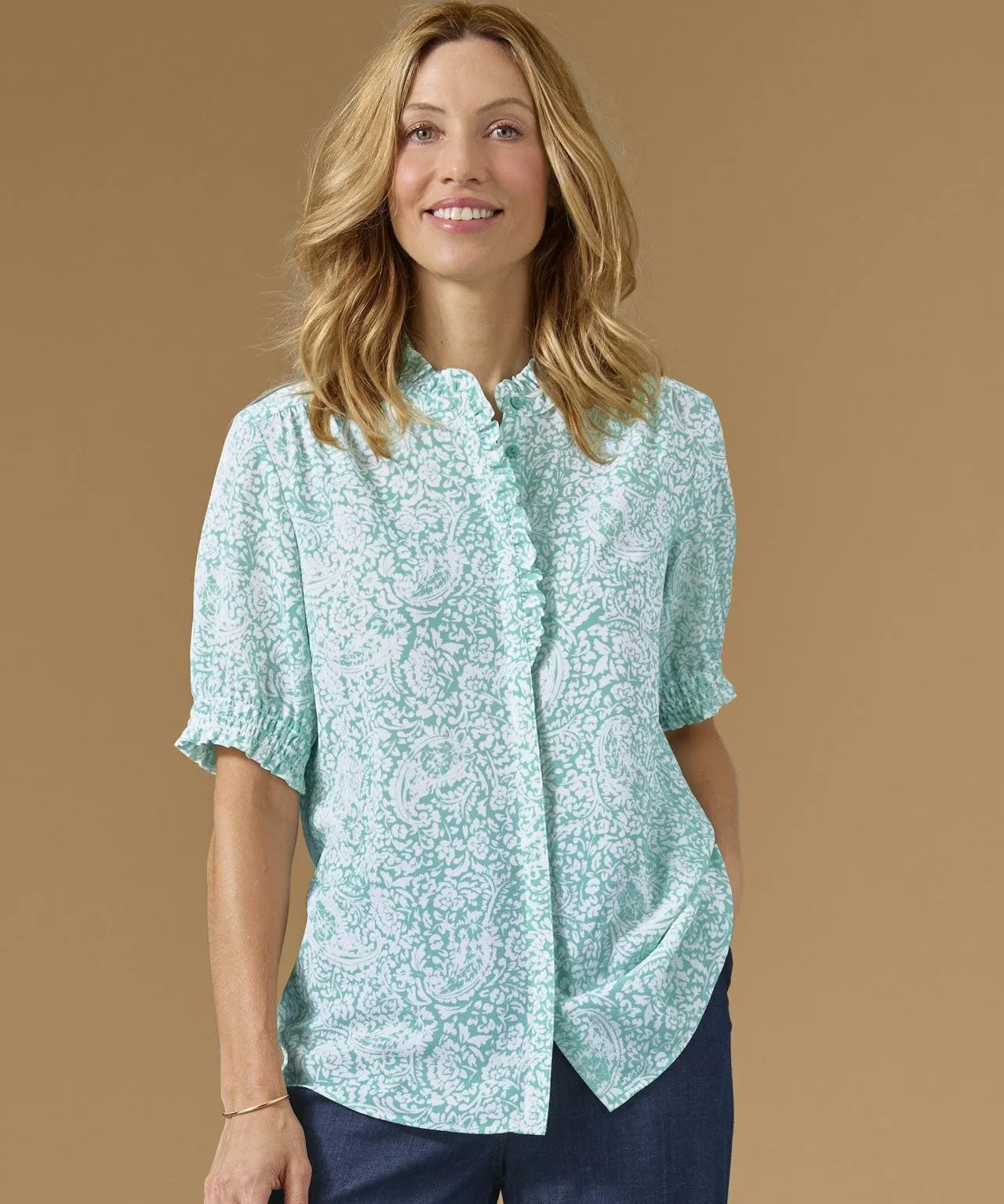 Frill Front Detail Printed Blouse