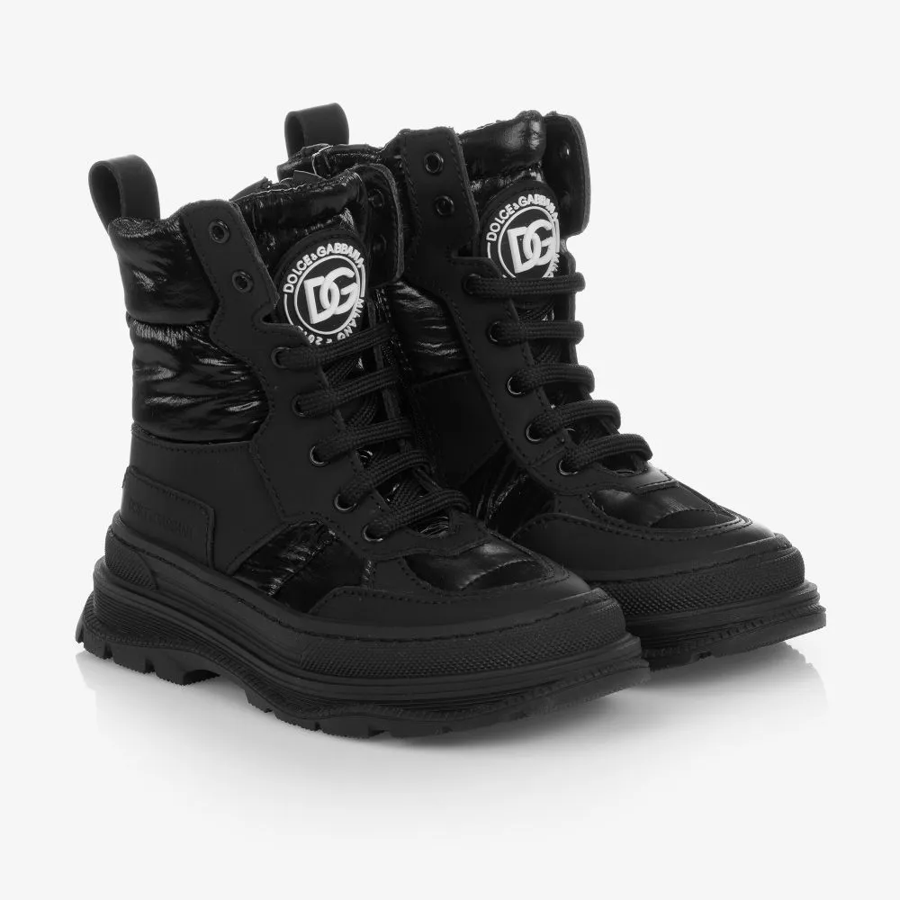 Girls Black Logo Boots