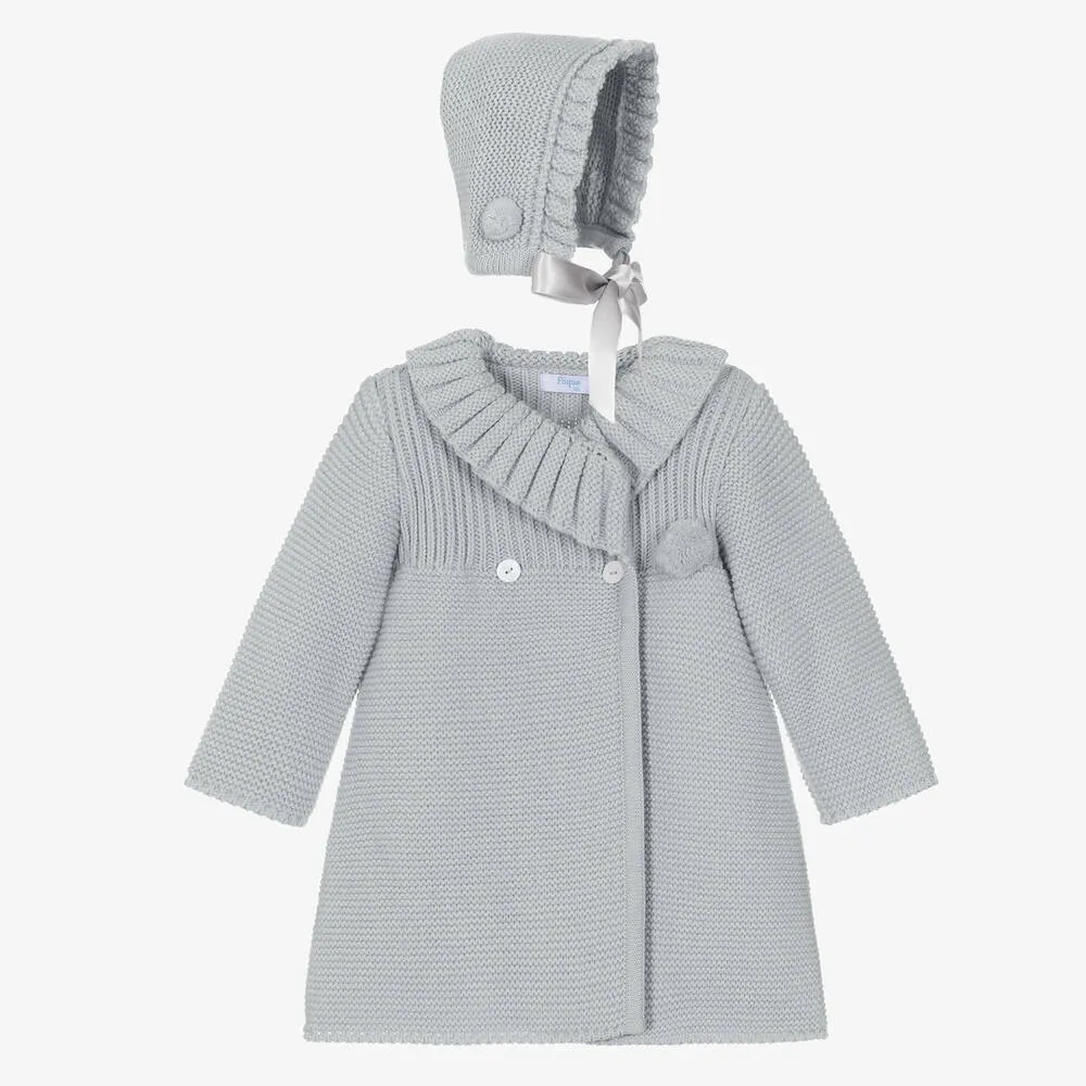 Girls Grey Knitted Coat Set