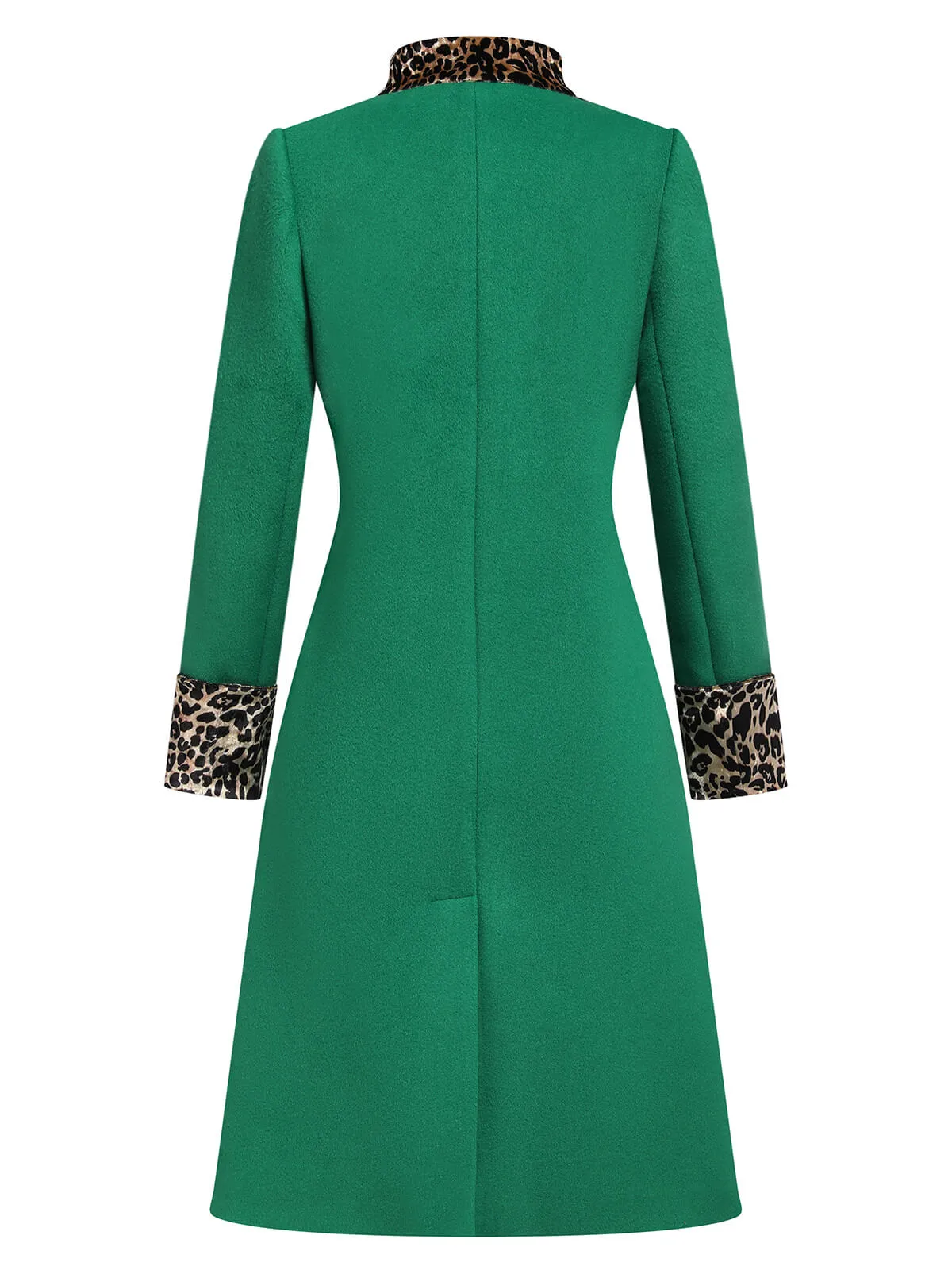 Green 1950s Leopard Patchwork Button Coat