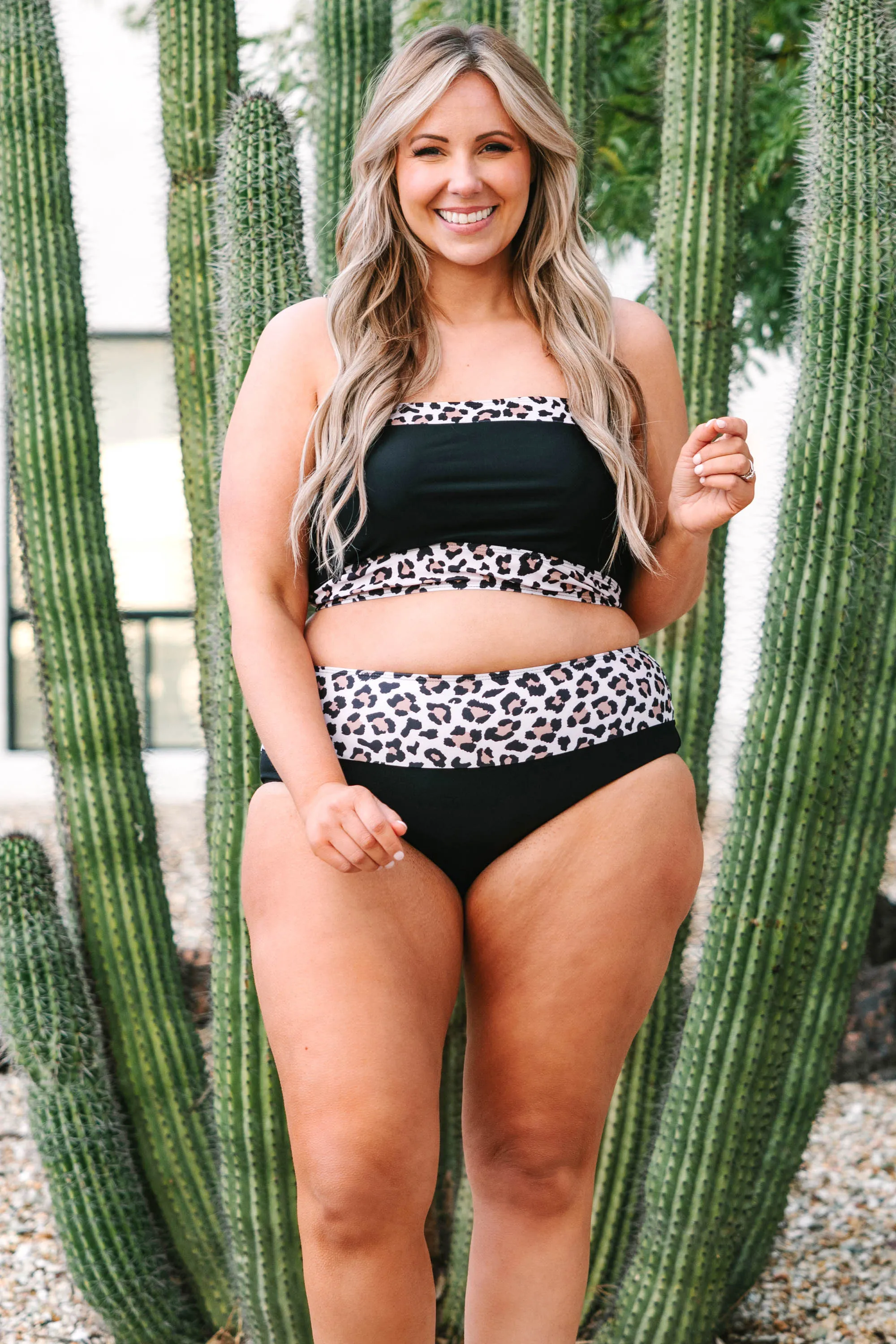 Hidden Islands Swim Top, Black-Leopard