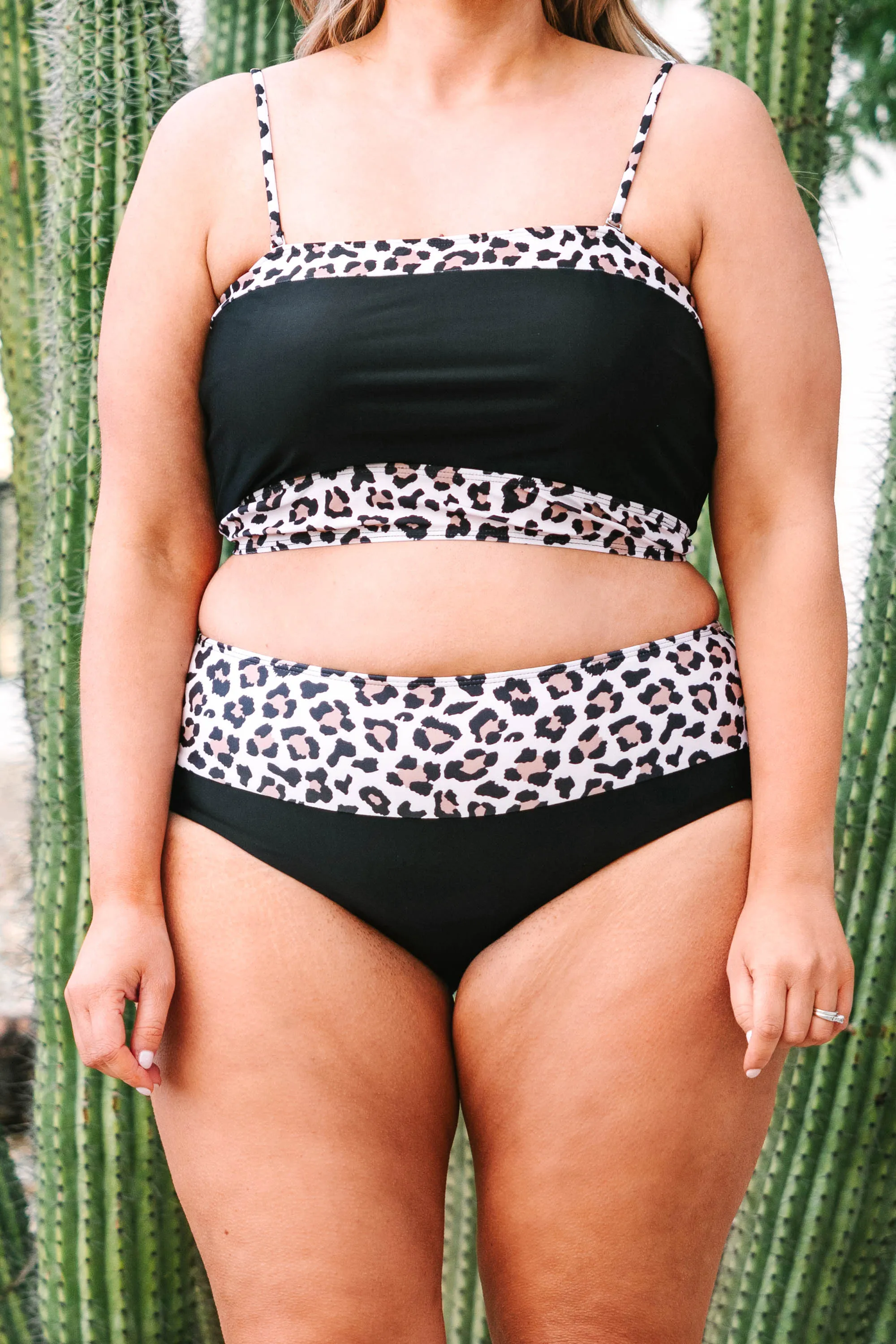 Hidden Islands Swim Top, Black-Leopard