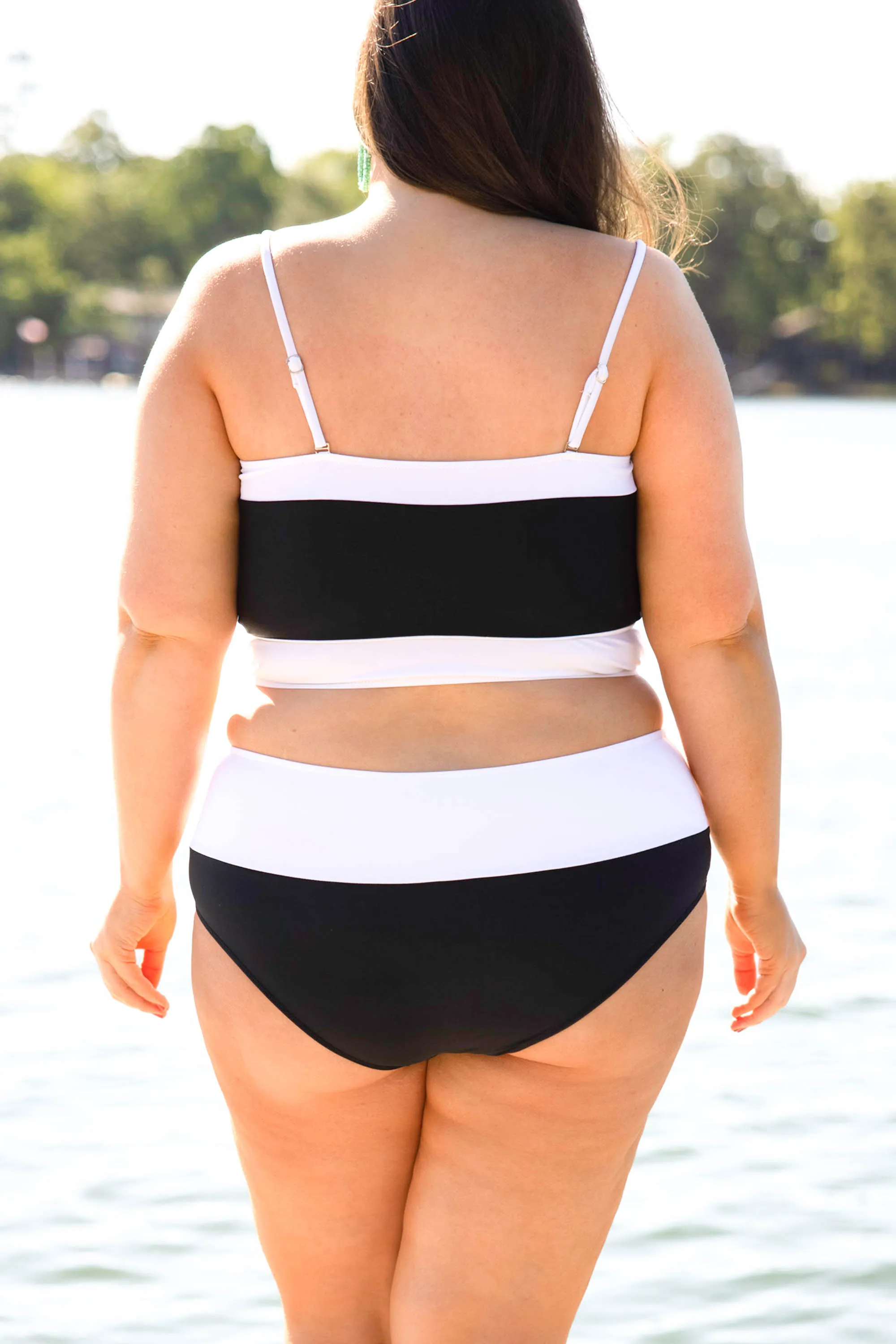 Hidden Islands Swim Top, Black-White