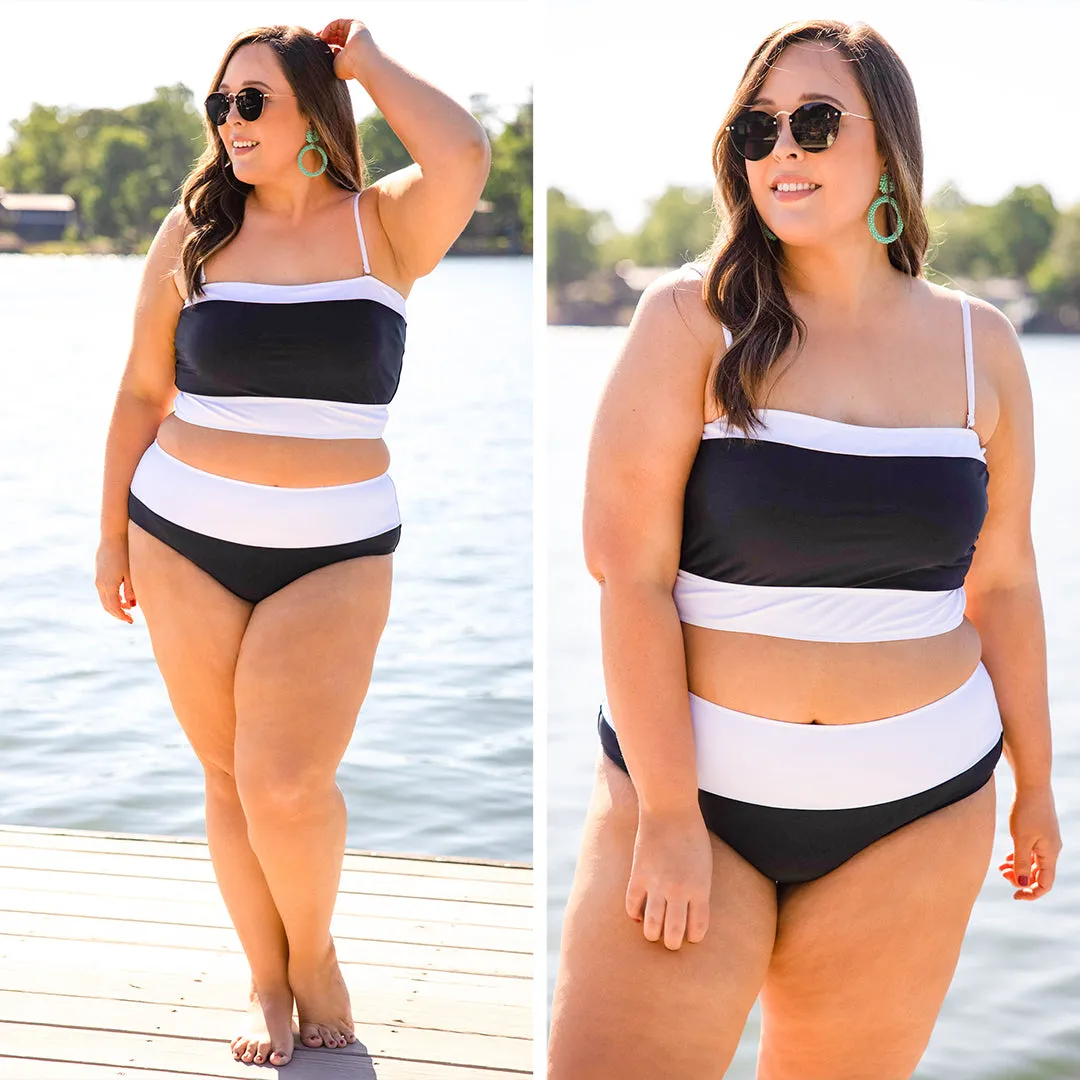 Hidden Islands Swim Top, Black-White