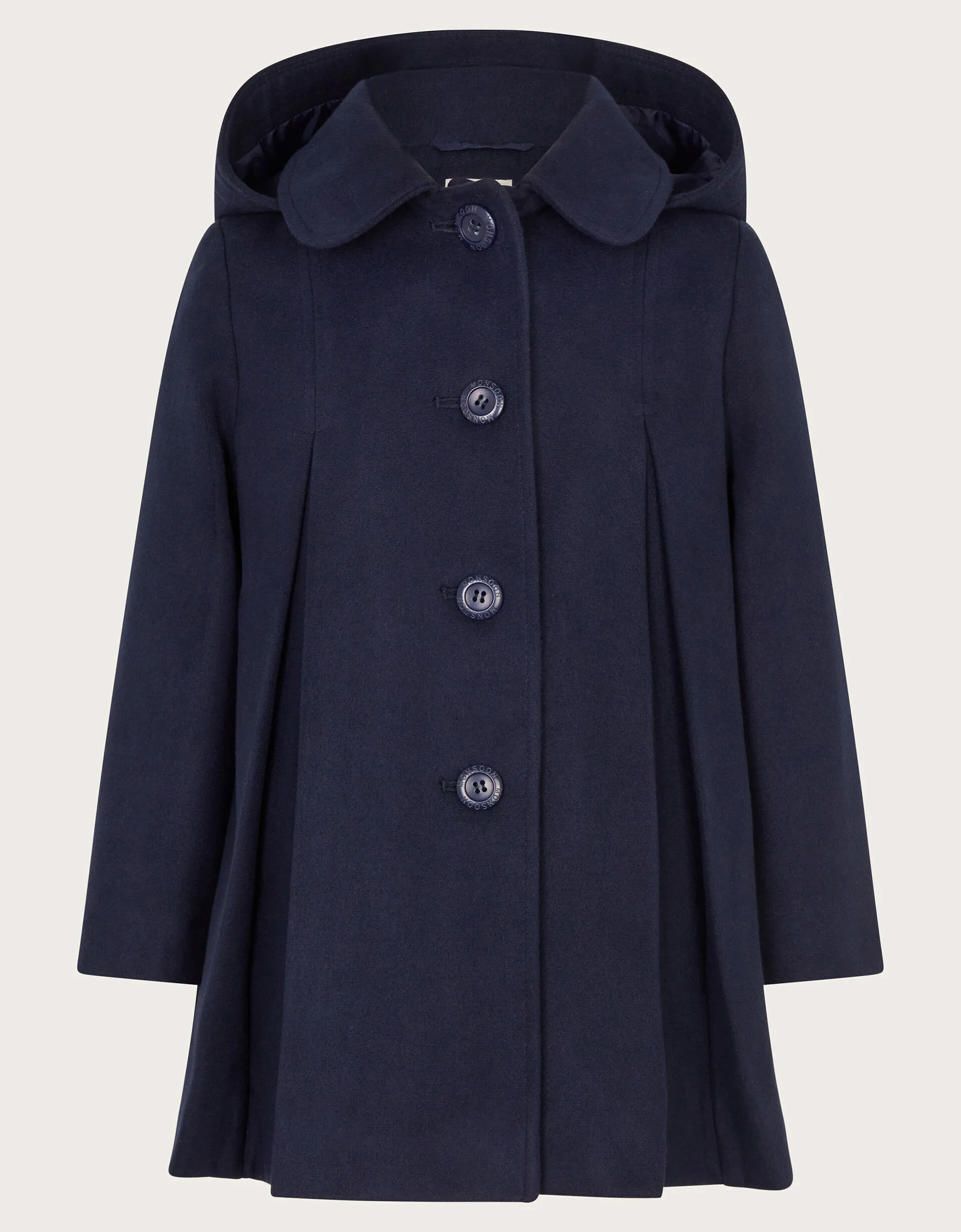 Hooded Round Collar Coat Blue