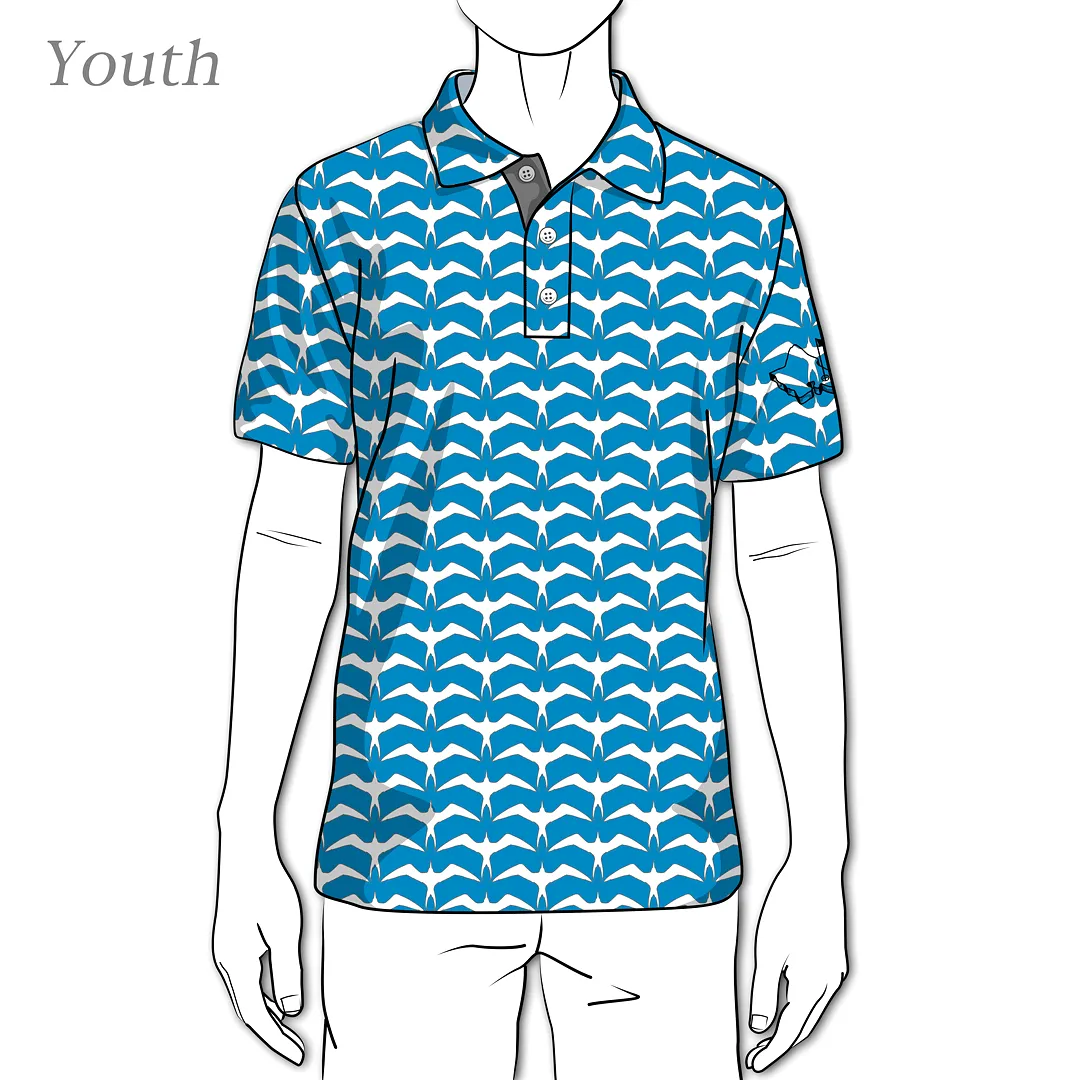 Iwa Flock Ocean Cloud- OGA Youth Polo - Blue / White