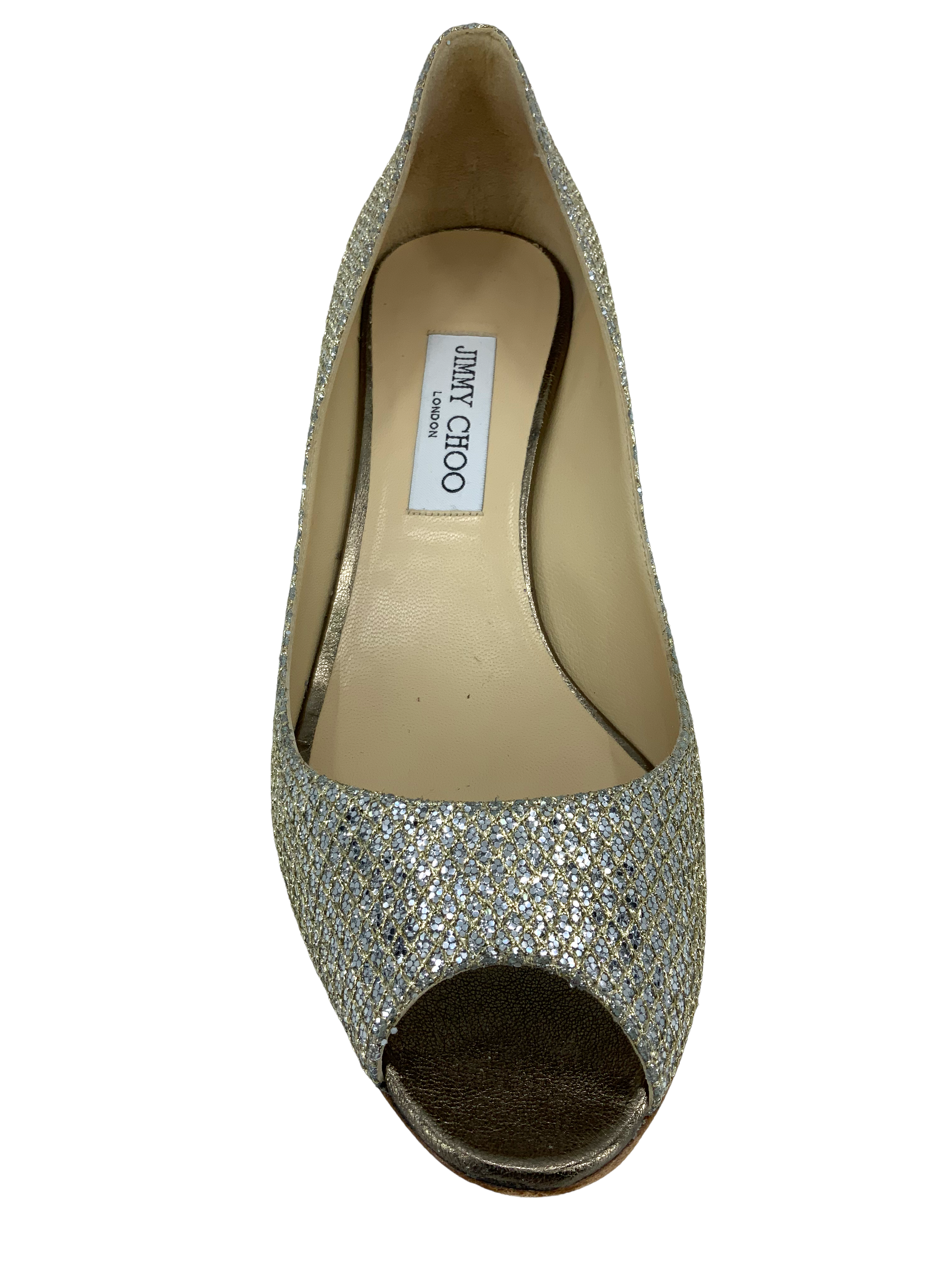 Jimmy Choo Glitter Fabric Isabel Peep Toe Pumps Size 10