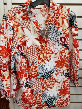 Jodifl Burnt Orange Print Top with Self-Tie Neck