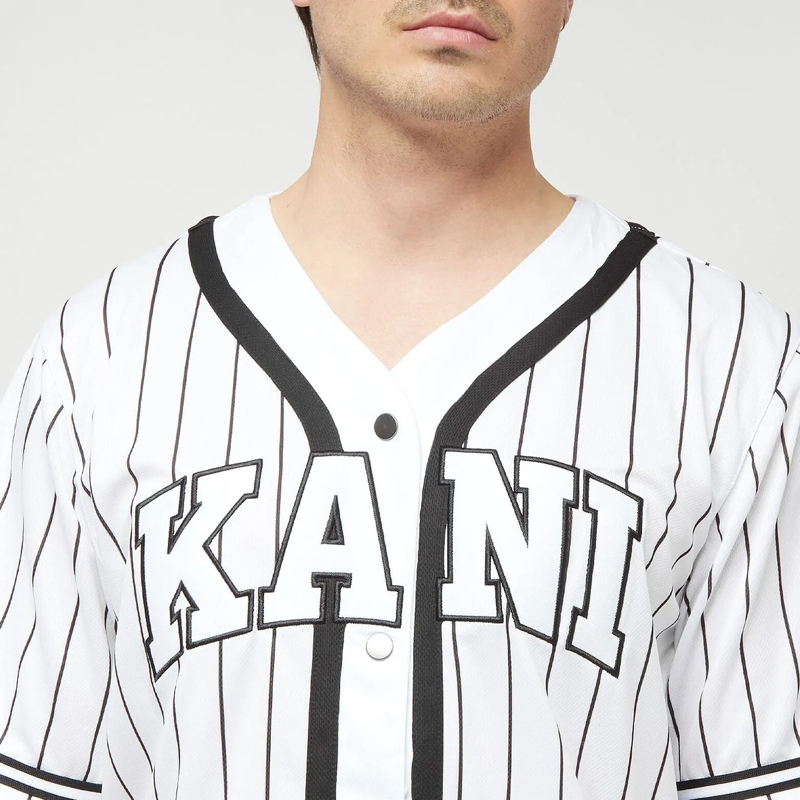 Karl Kani Serif Pinstripe Baseball Shirt