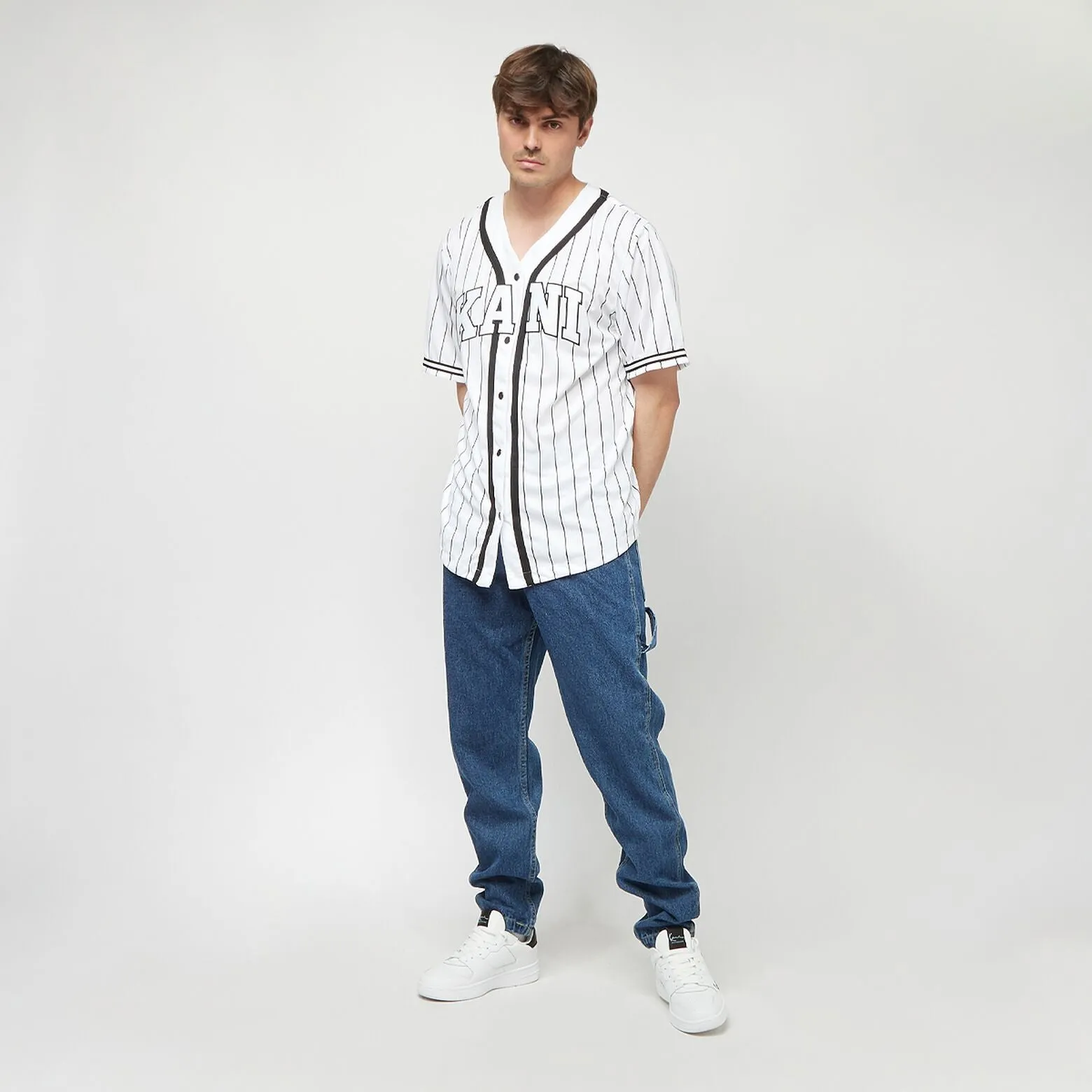 Karl Kani Serif Pinstripe Baseball Shirt