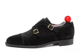 Kent - MTO - Black Suede - TMG Last - Single Leather Sole - Square Gold Buckles