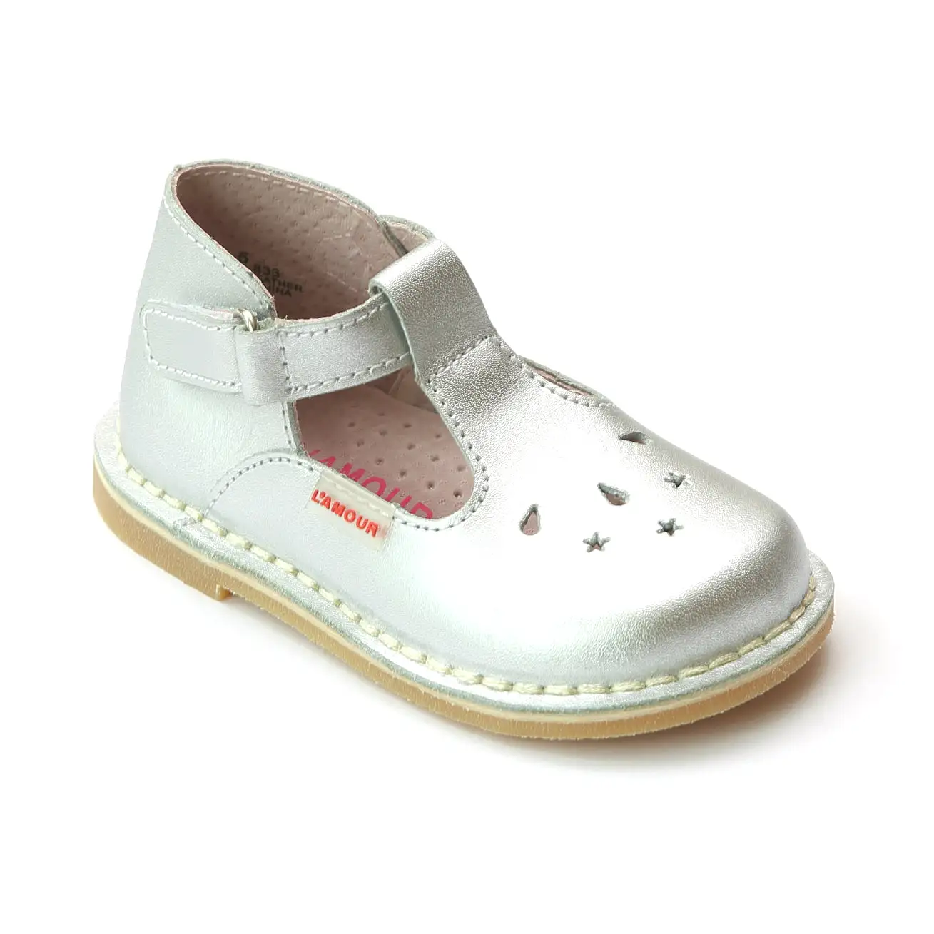 L'Amour Girls Perforated Star T-Strap Mary Jane