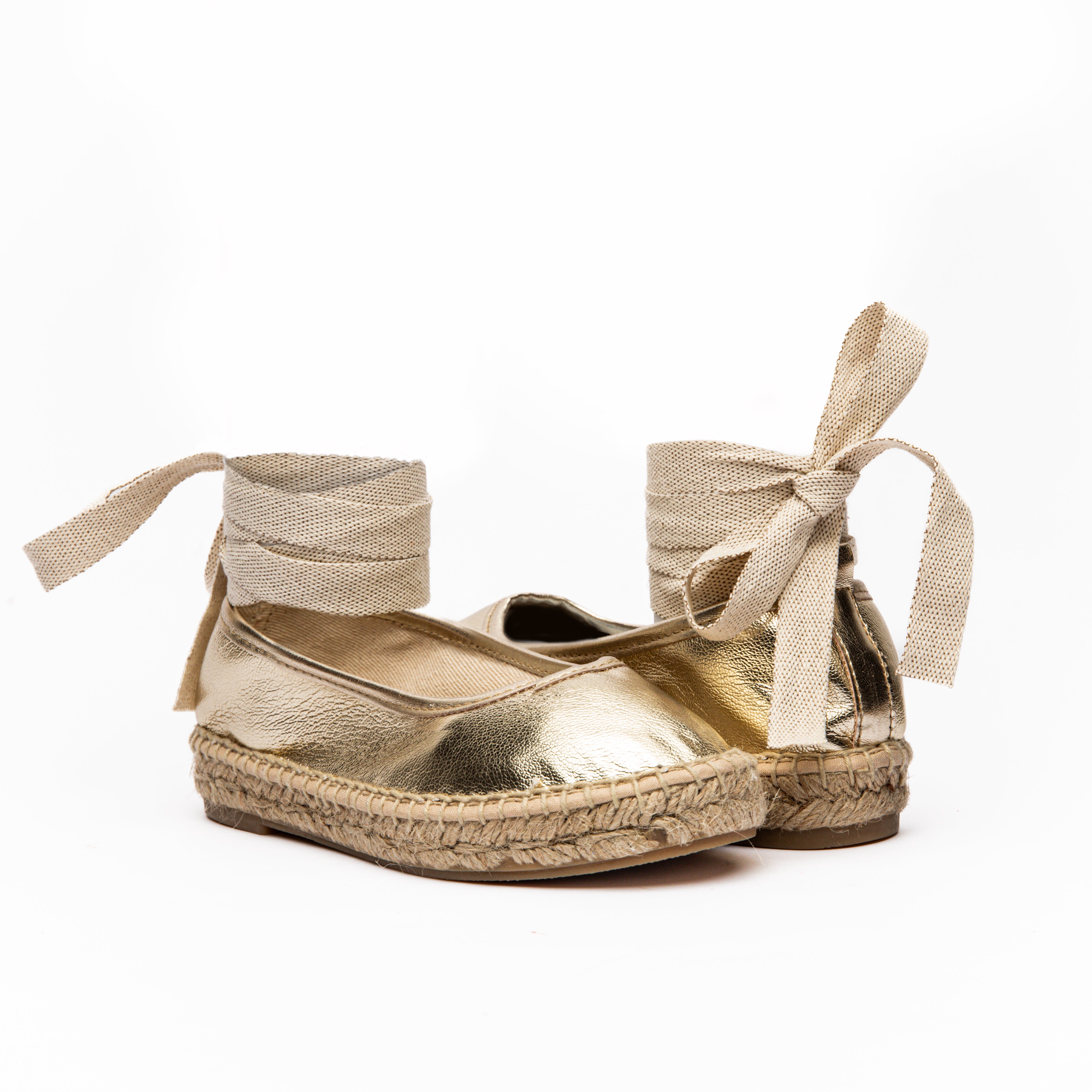 Leather Espadrilles in Metallic Gold