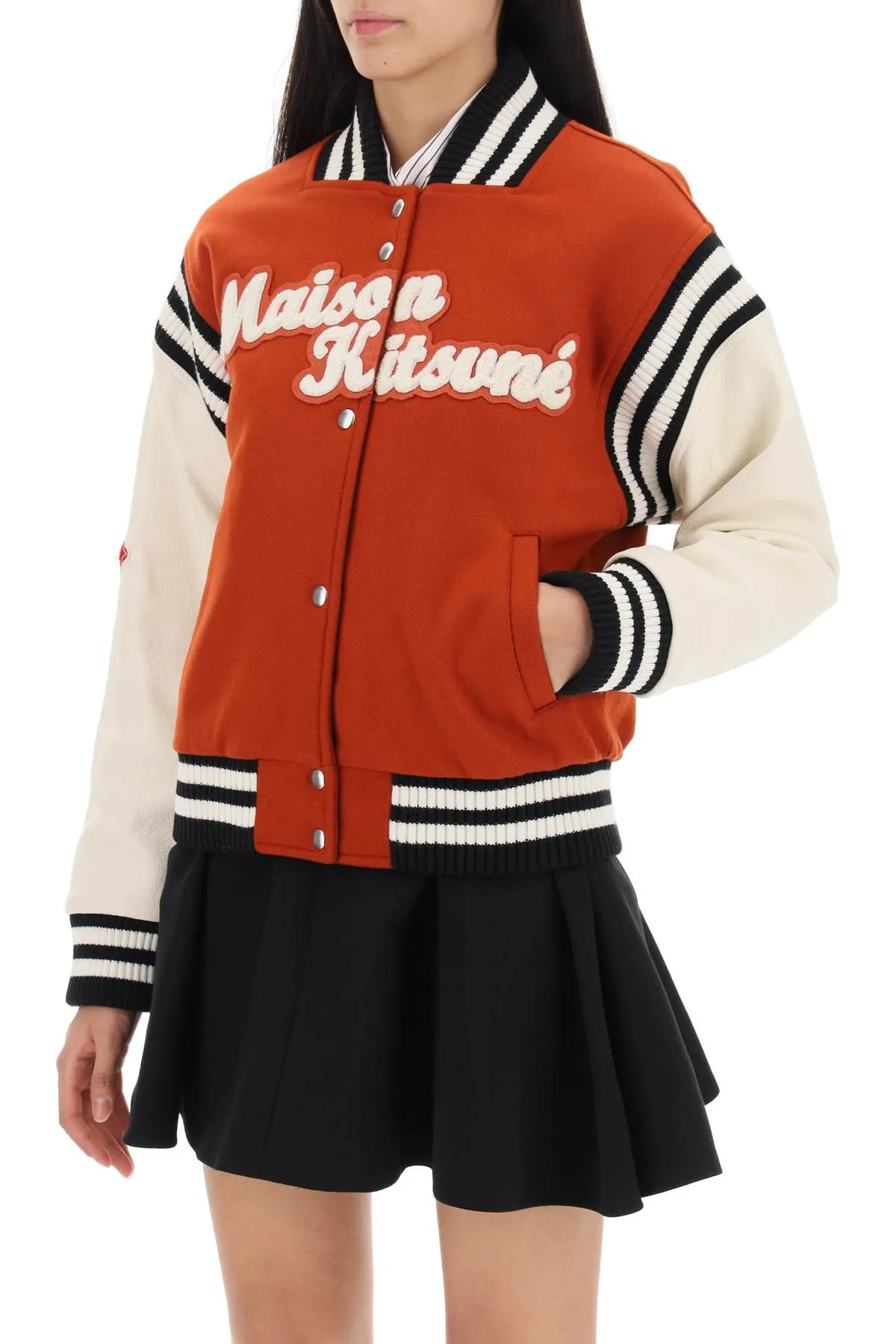 Leather Sleeve Varsity Bomber