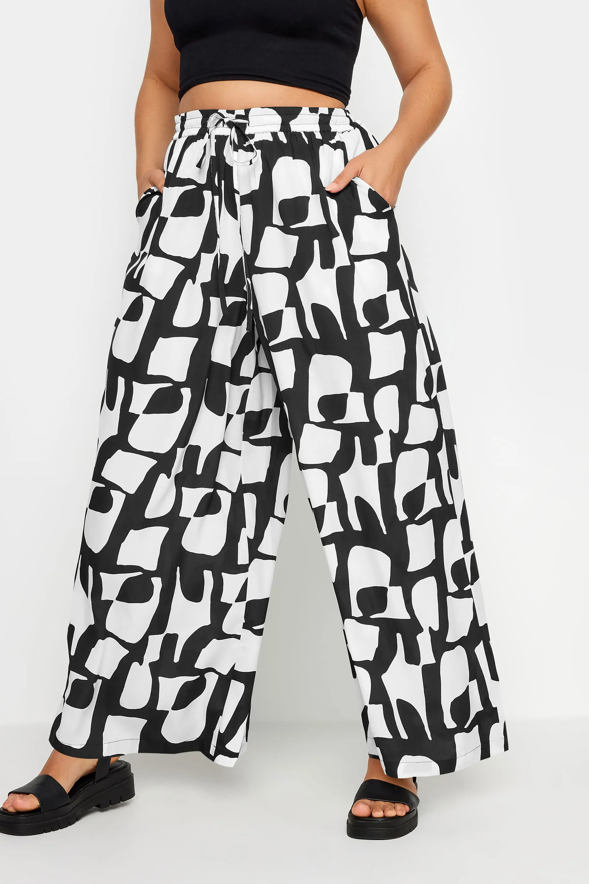 LIMITED COLLECTION Curve Black Abstract Print Drawstring Wide Leg Trousers