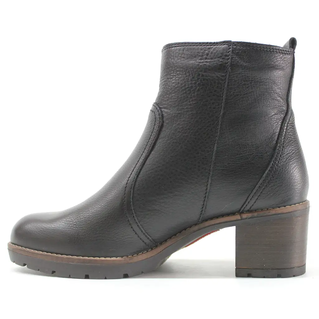 Llanes Caflskin Leather Women's Zip Up Mid Heel Ankle Boots