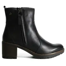 Llanes Calfskin Leather Women's Zip Up Stack Heeled Ankle Boots