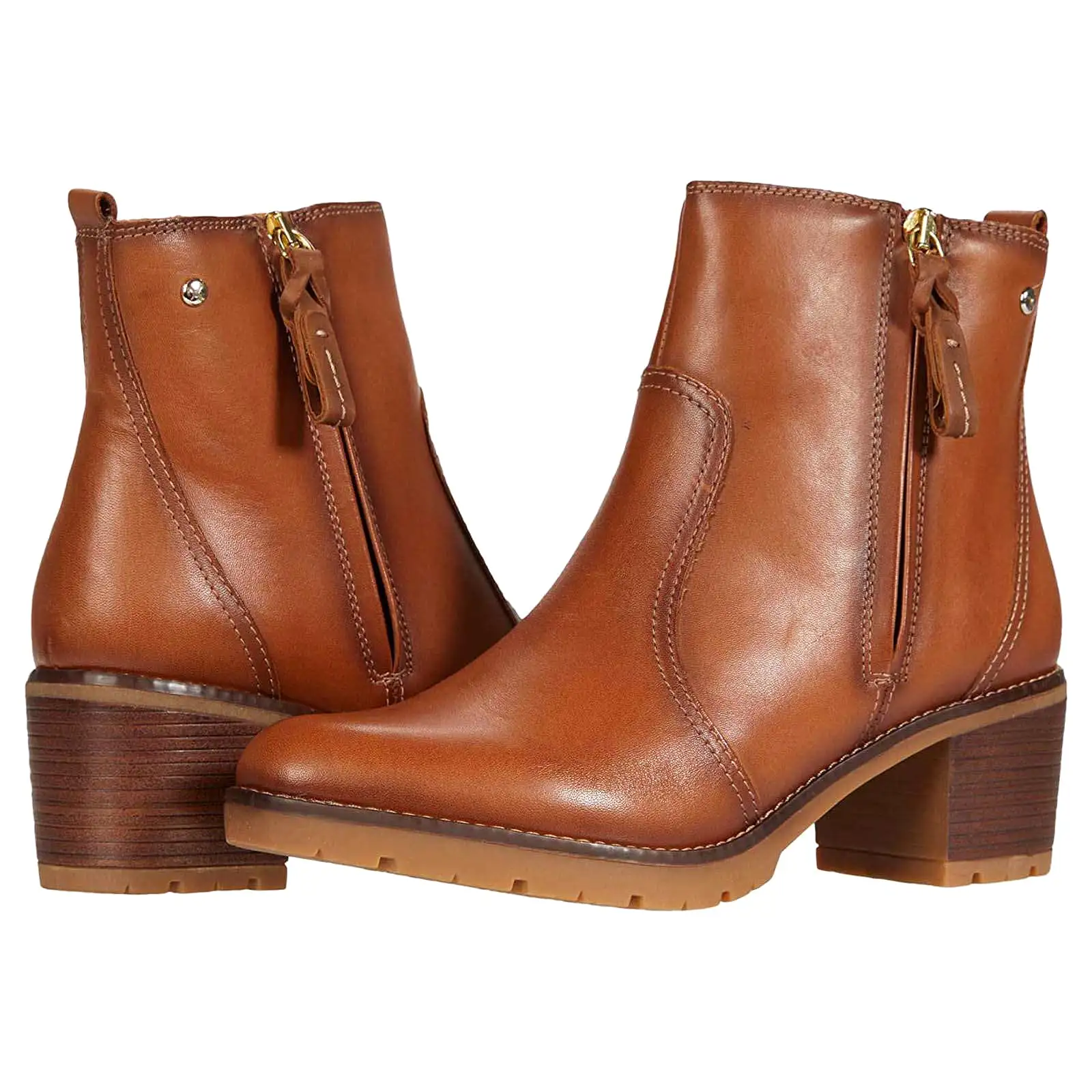 Llanes Calfskin Leather Women's Zip Up Stack Heeled Ankle Boots