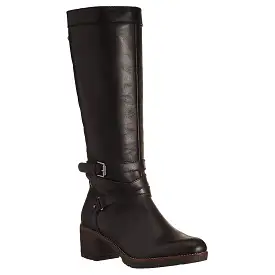 Llanes Calfskin Leather Women's Zip Up Stack Heeled Knee High Boots