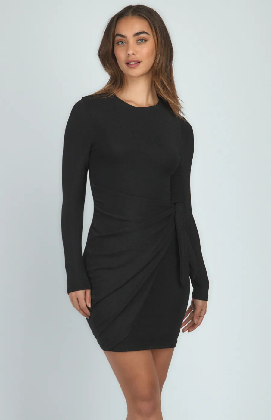 Lurex Long Sleeve Dress with Wrap Front Skirt (SDR1088A)