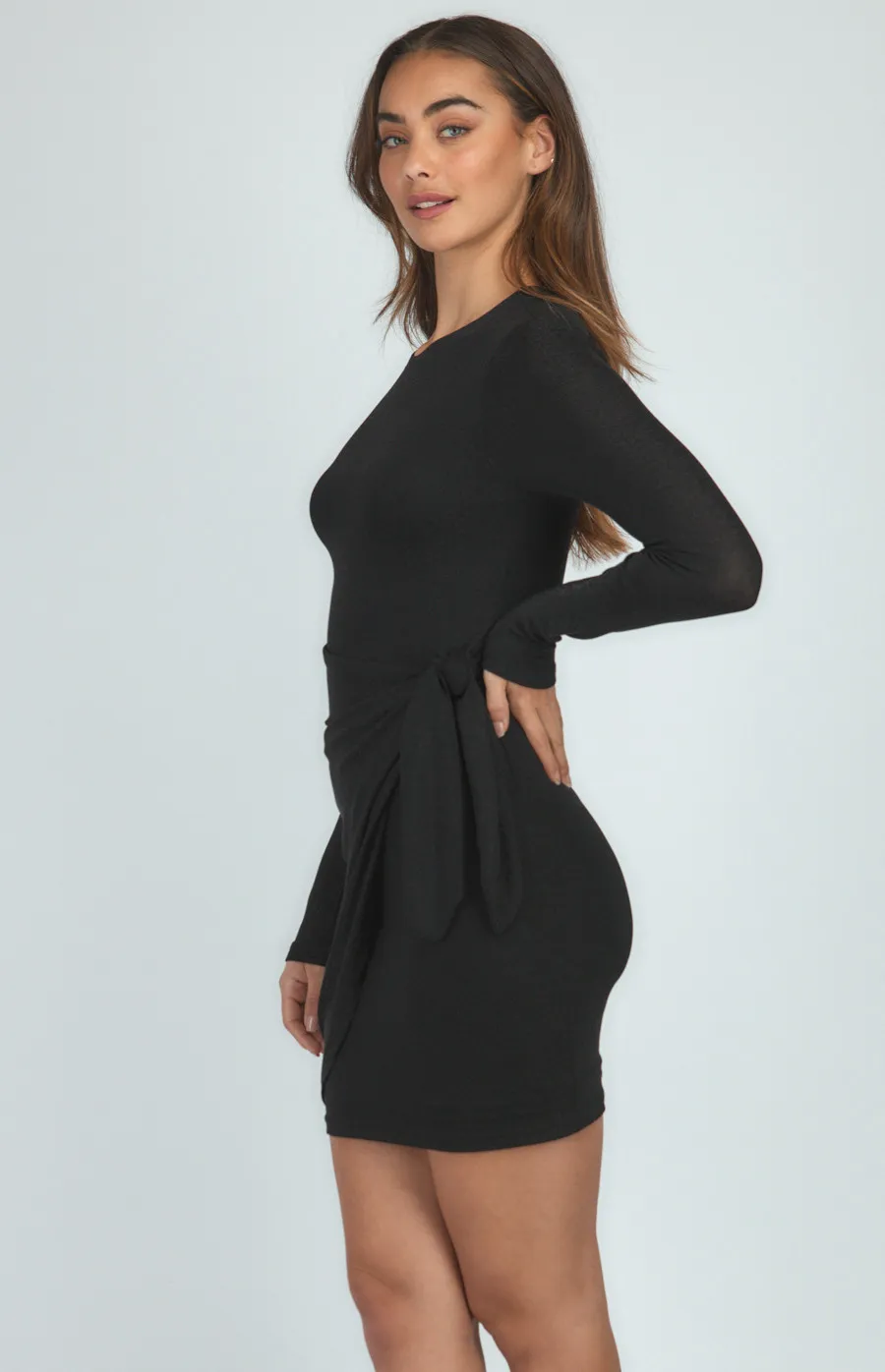 Lurex Long Sleeve Dress with Wrap Front Skirt (SDR1088A)