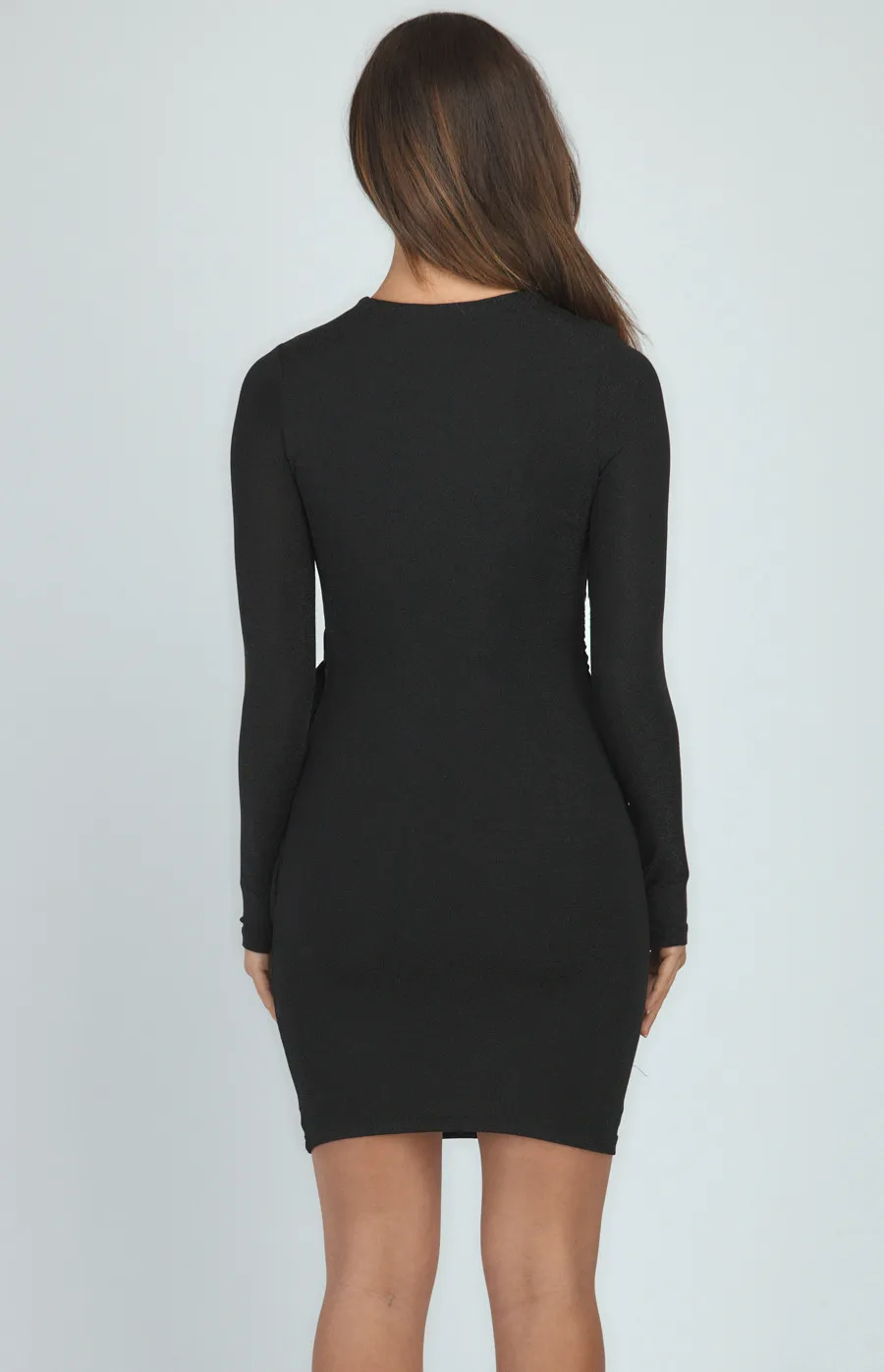 Lurex Long Sleeve Dress with Wrap Front Skirt (SDR1088A)