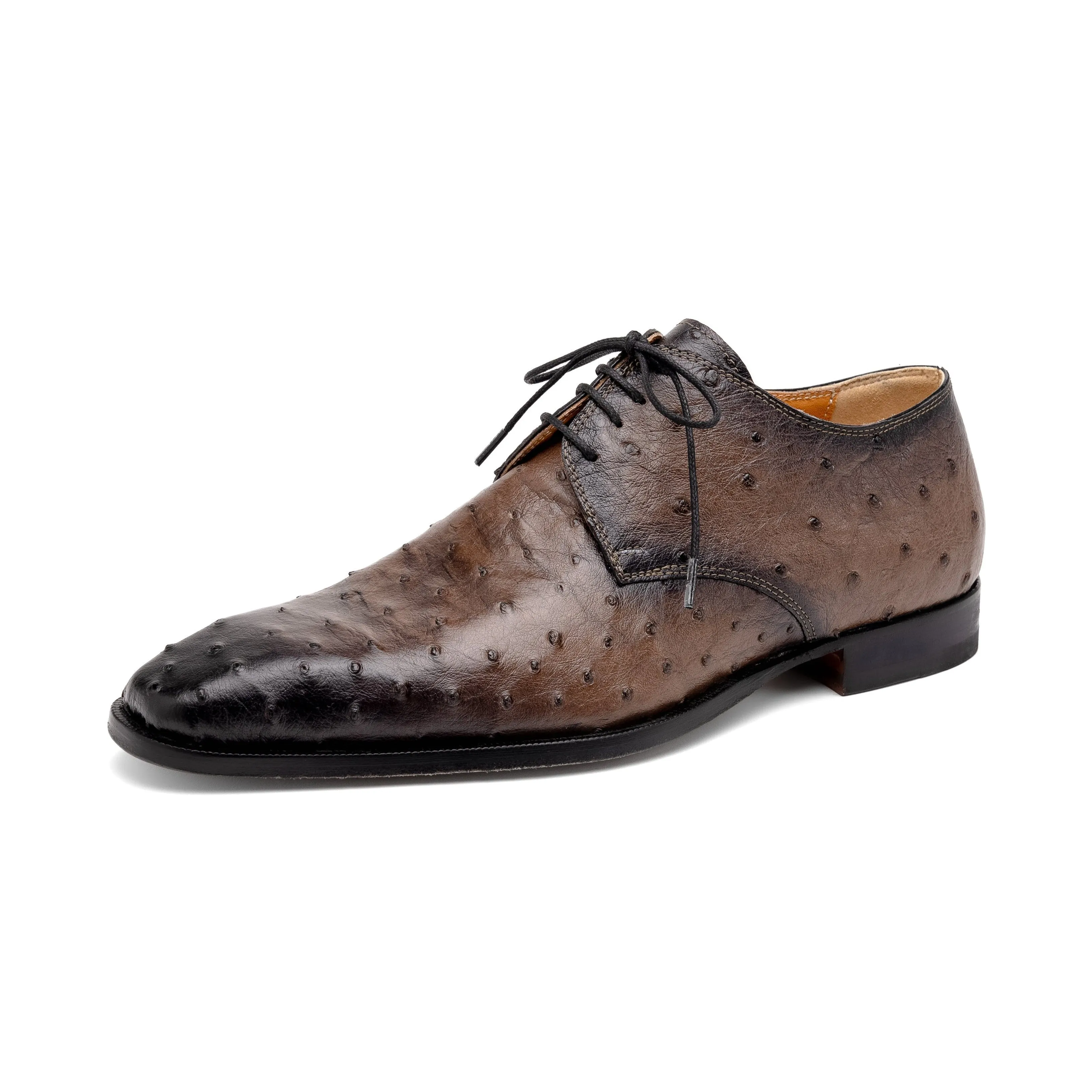 Mauri Dillinger 1056-2 Men's Shoes Mink with Black Finished Exotic Ostrich-Skin Derby Oxfords (MA5560)