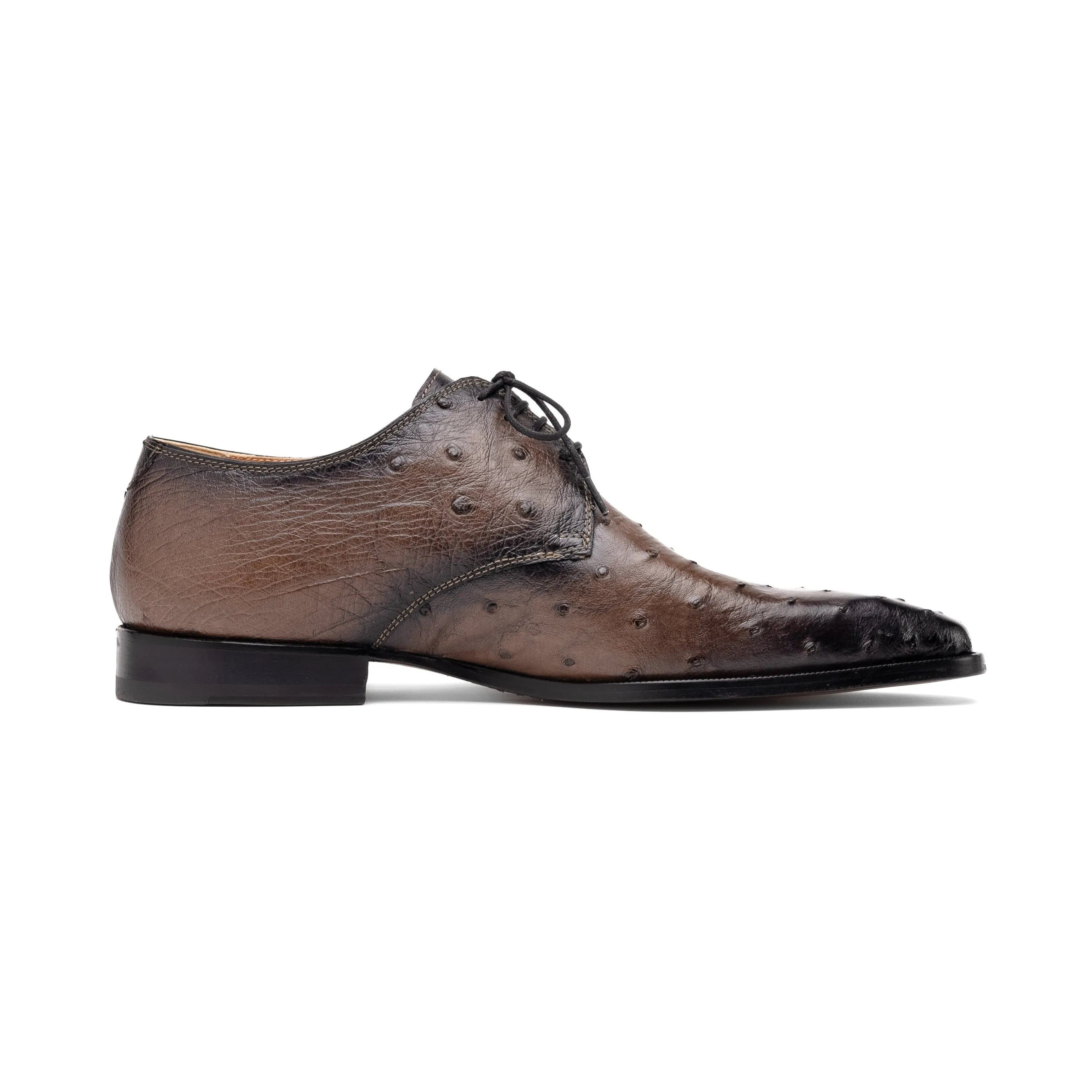 Mauri Dillinger 1056-2 Men's Shoes Mink with Black Finished Exotic Ostrich-Skin Derby Oxfords (MA5560)