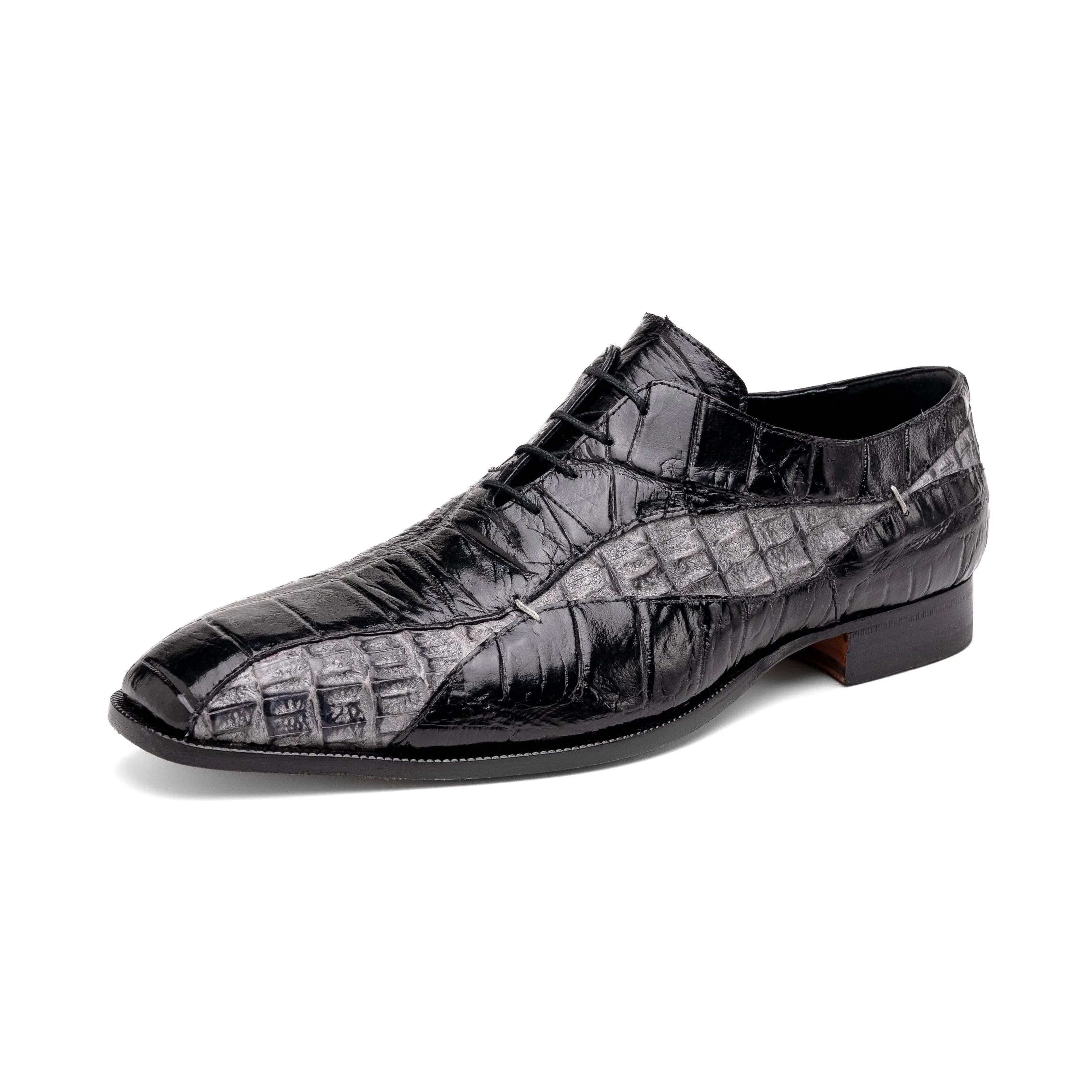 Mauri Scarface 3227 Men's Shoes Black & Light Gray Exotic Alligator / Hornback Oxfords (MA5582)