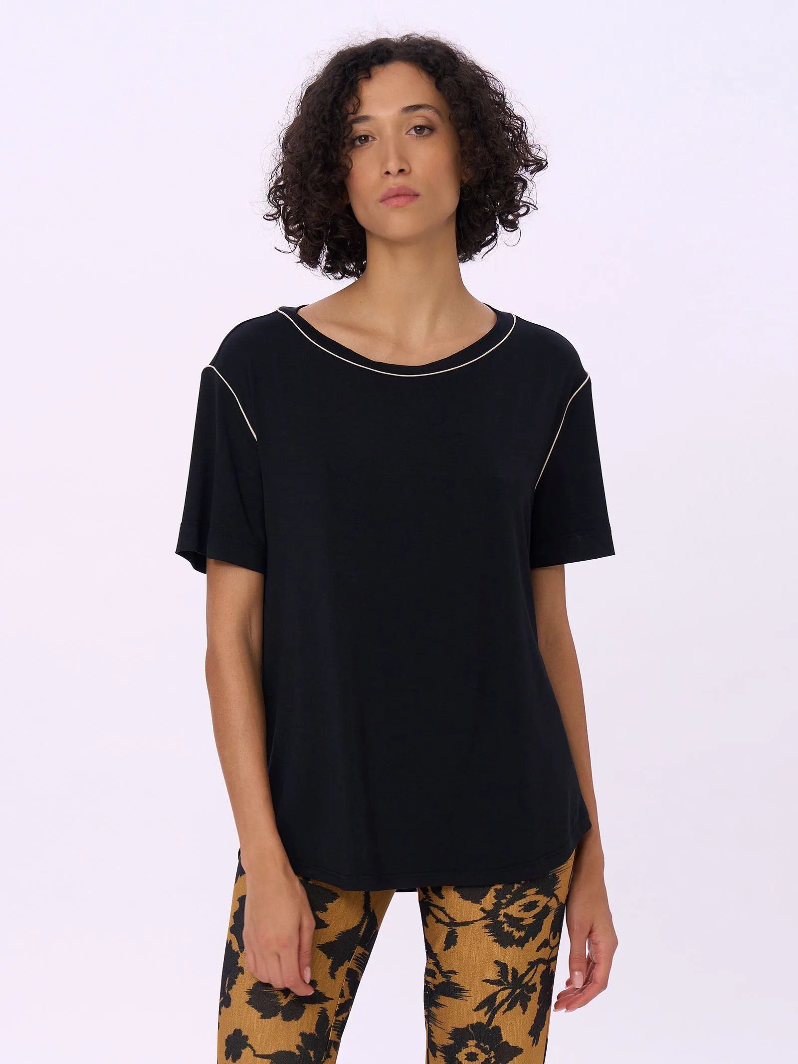 Maxi T-shirt girocollo in Viscosa Summer - Nero