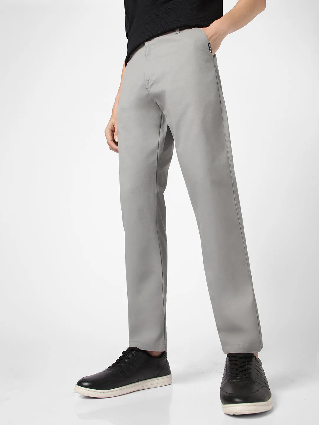 Men's Light Blue Cotton Regular Fit Casual Chinos Trousers Stretch