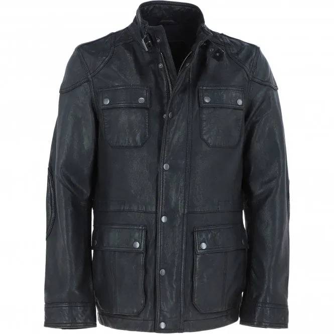 Mens Safari Style Leather Jacket Black: AMJ-5