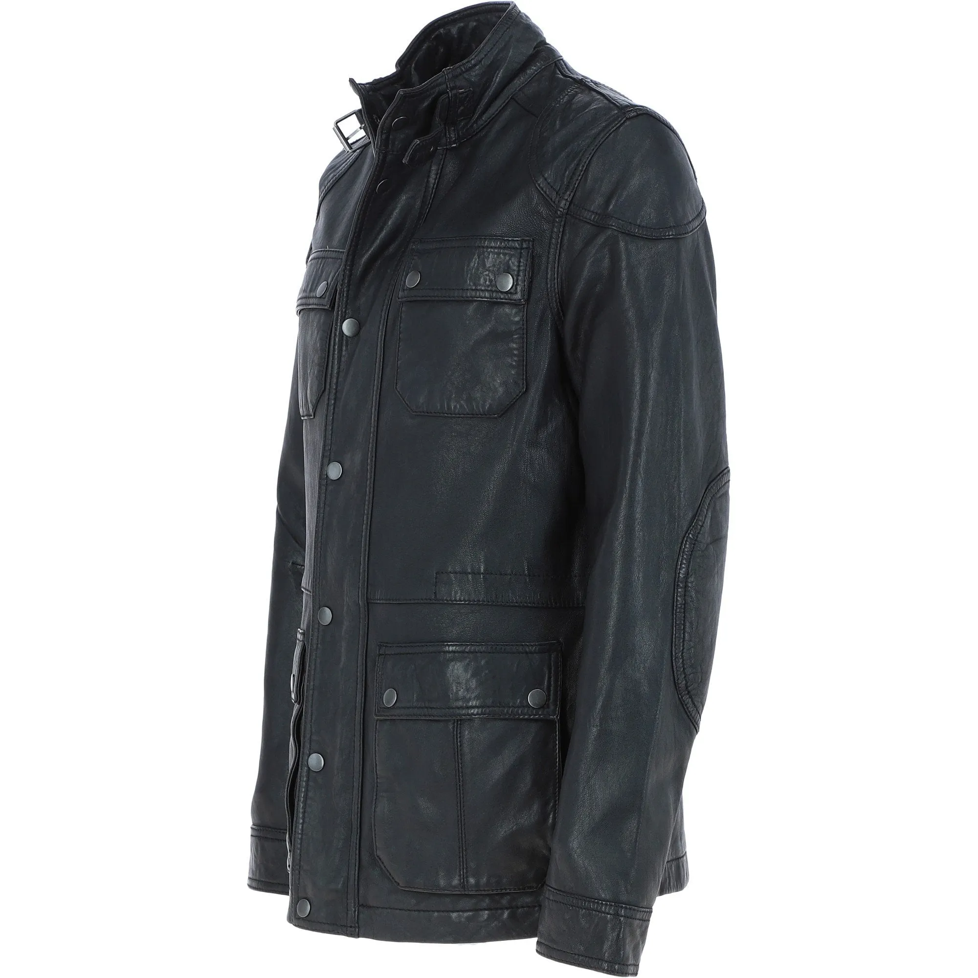 Mens Safari Style Leather Jacket Black: AMJ-5