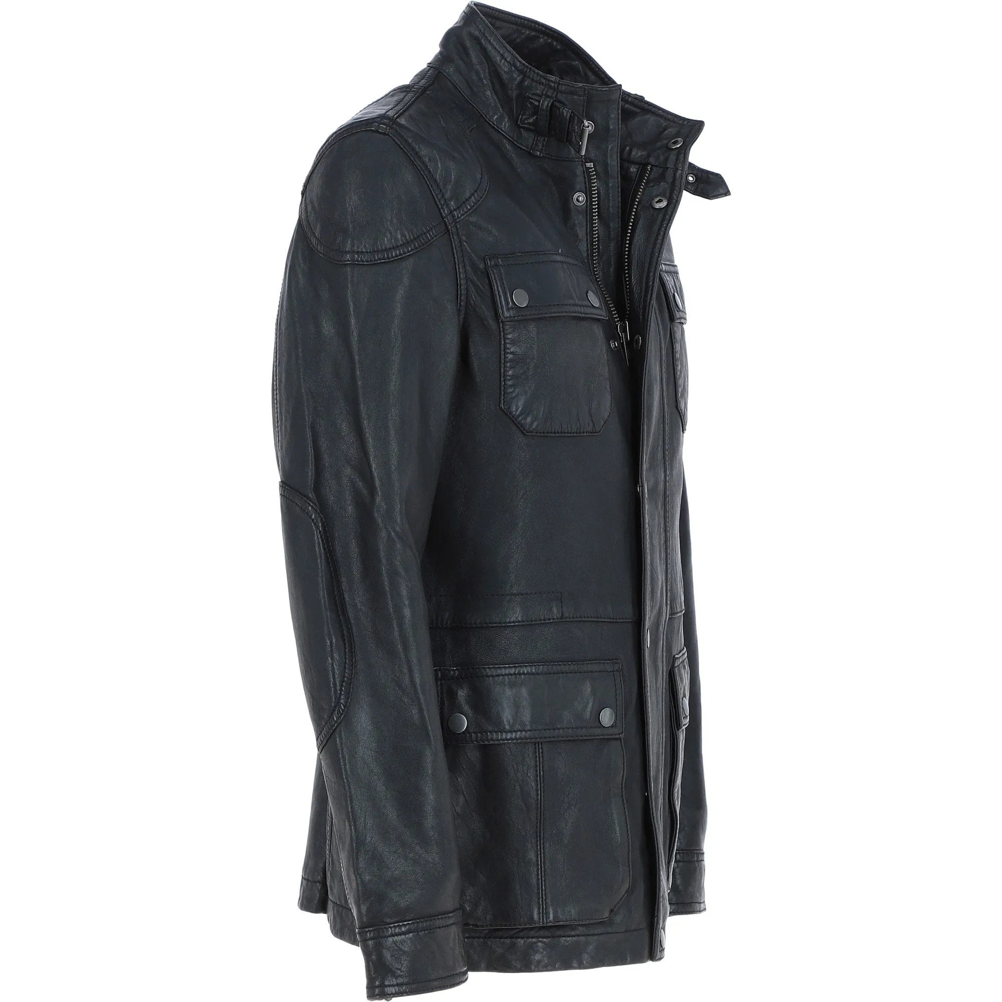 Mens Safari Style Leather Jacket Black: AMJ-5