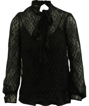 Miu Miu Sheer Blouse with Pussy Bow Neckline in Black Polyamide