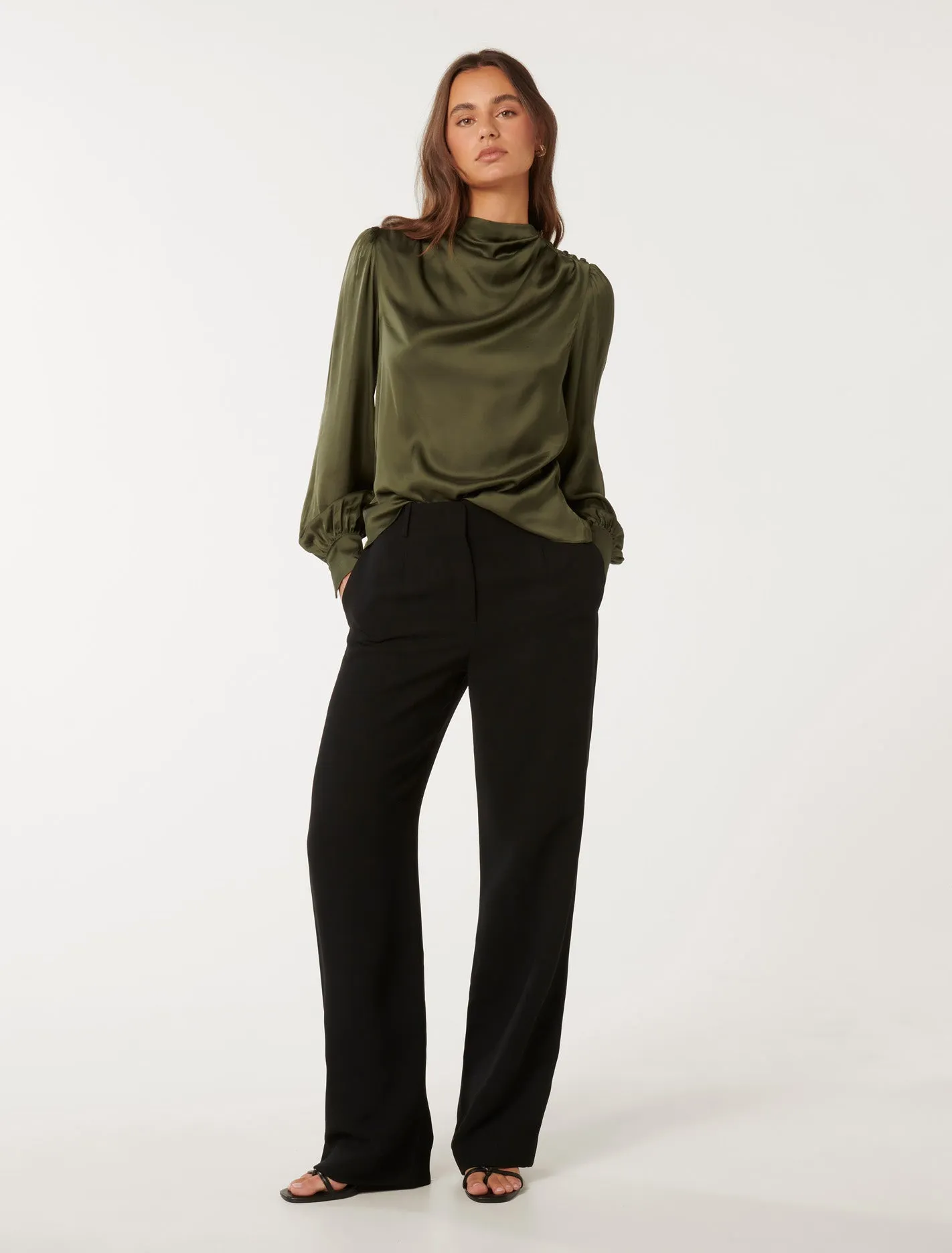 Nancy Drape Neck Button Blouse