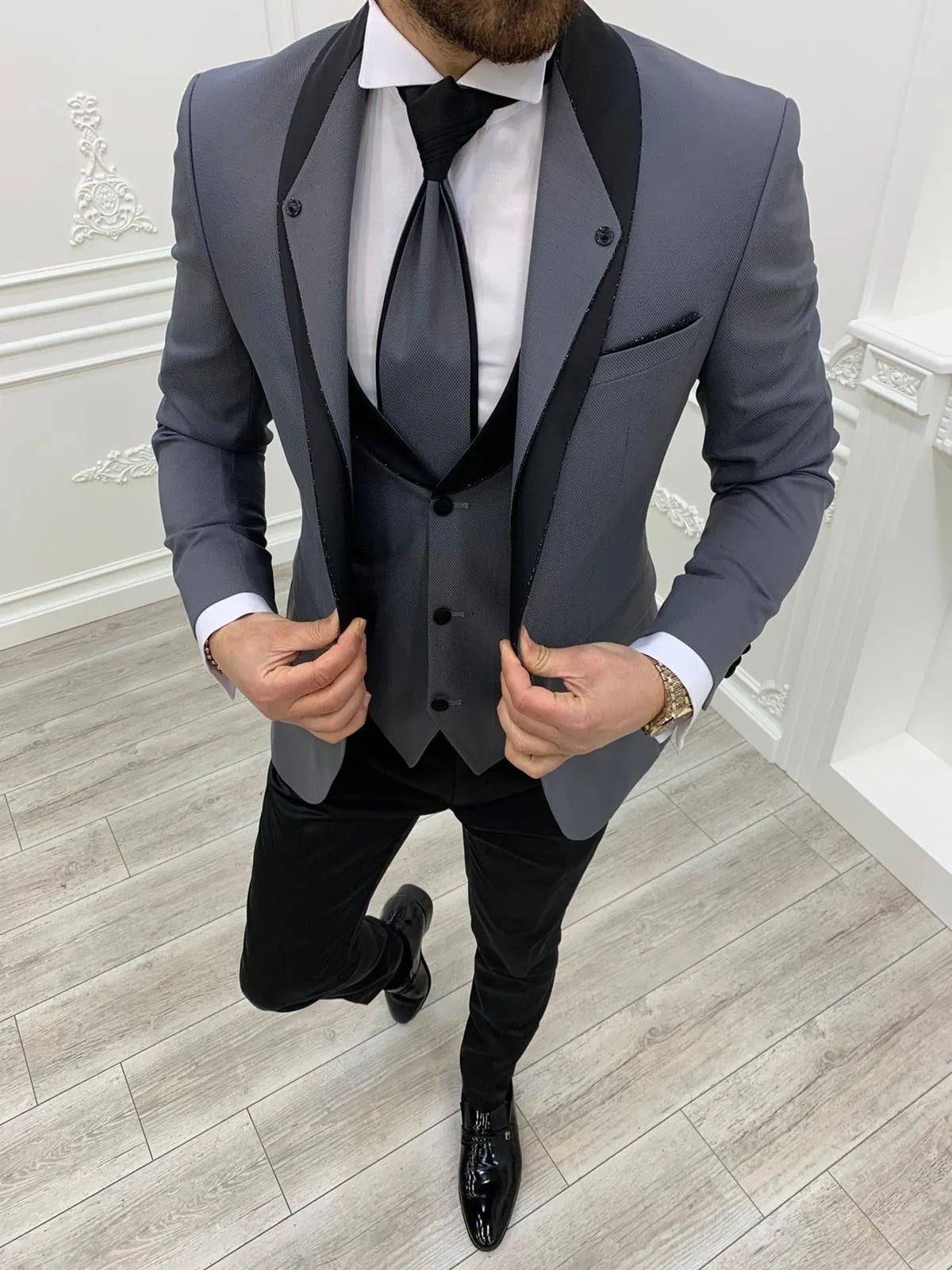 Napolia Royal Gray Slim Fit Tuxedo