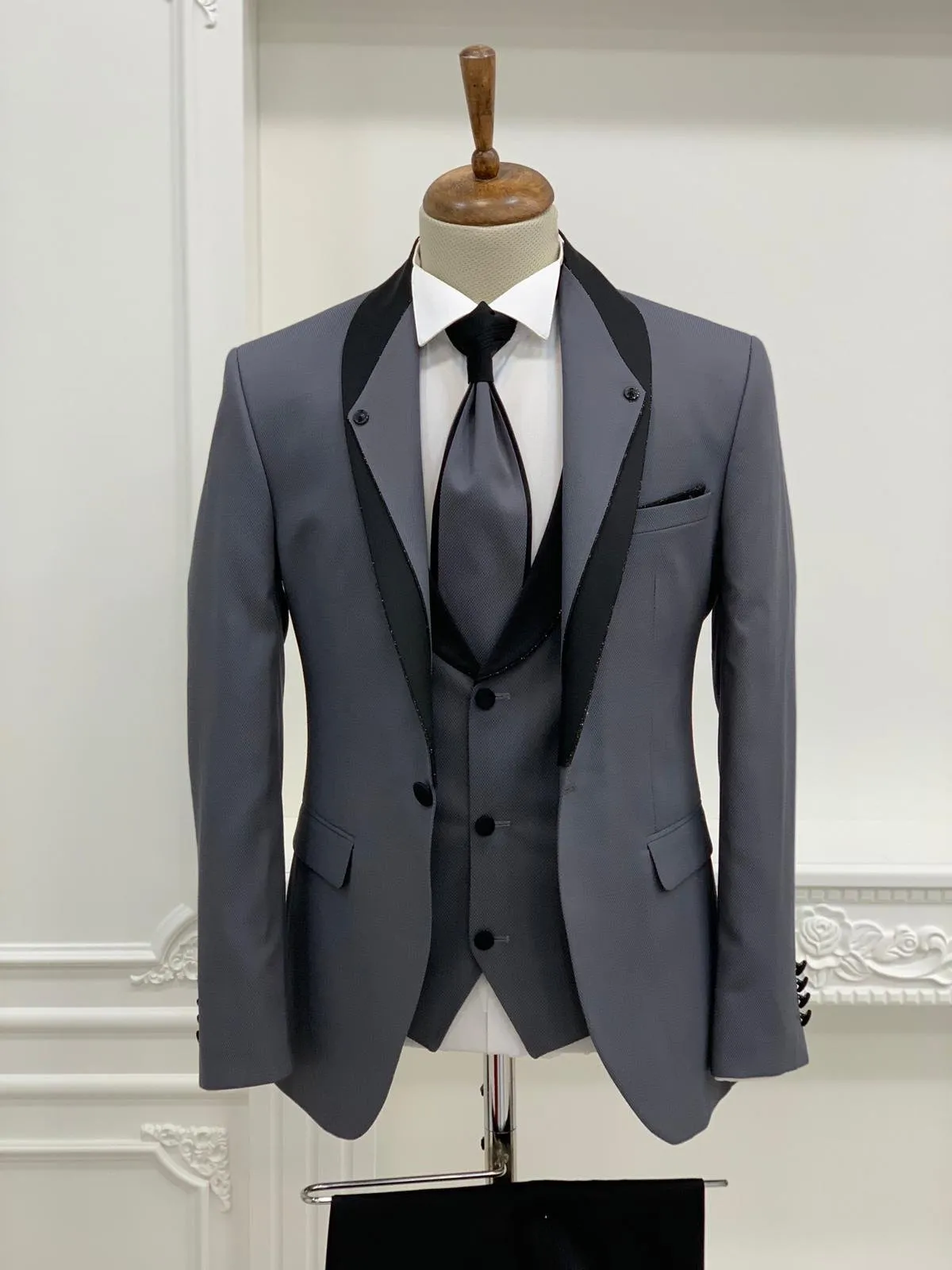 Napolia Royal Gray Slim Fit Tuxedo