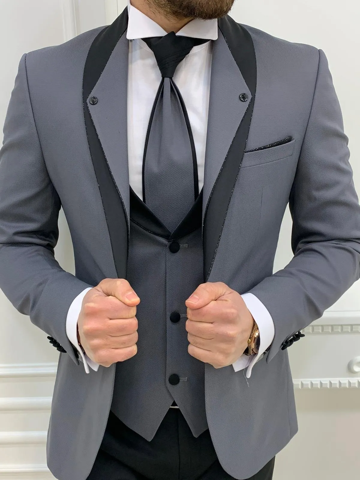 Napolia Royal Gray Slim Fit Tuxedo